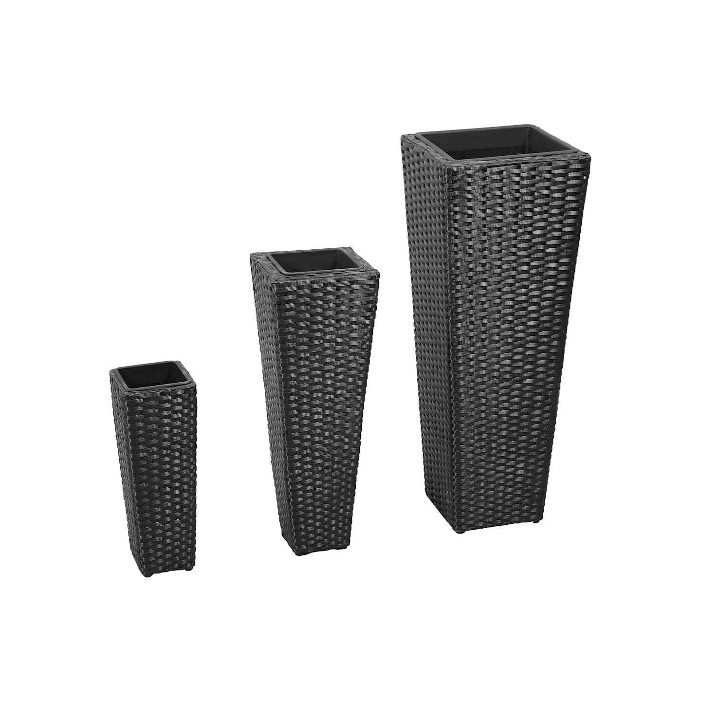 Lits surélevés de jardin 3 pcs Résine tressée Noir