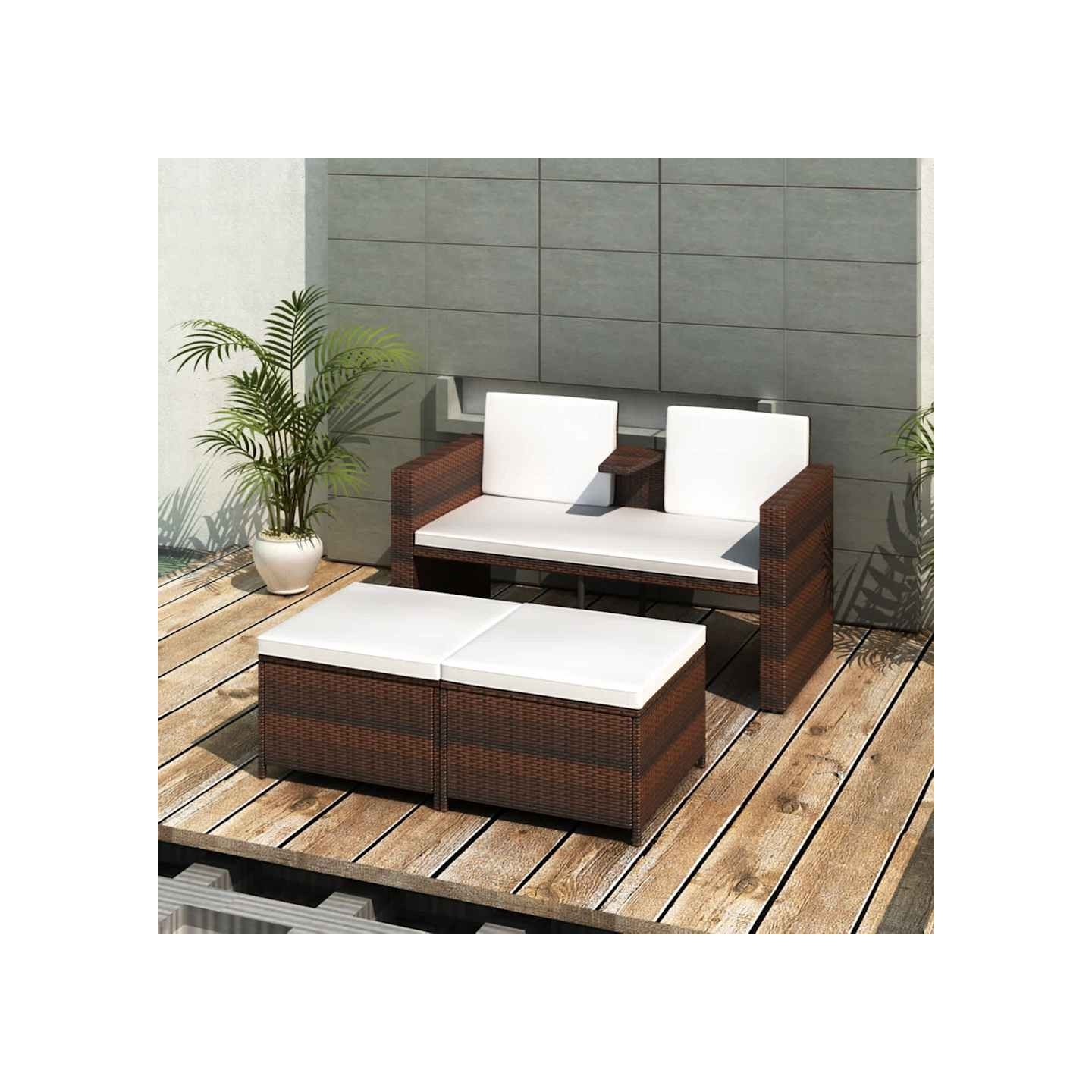 Salon de jardin 4 pcs avec coussins Résine tressée Marron