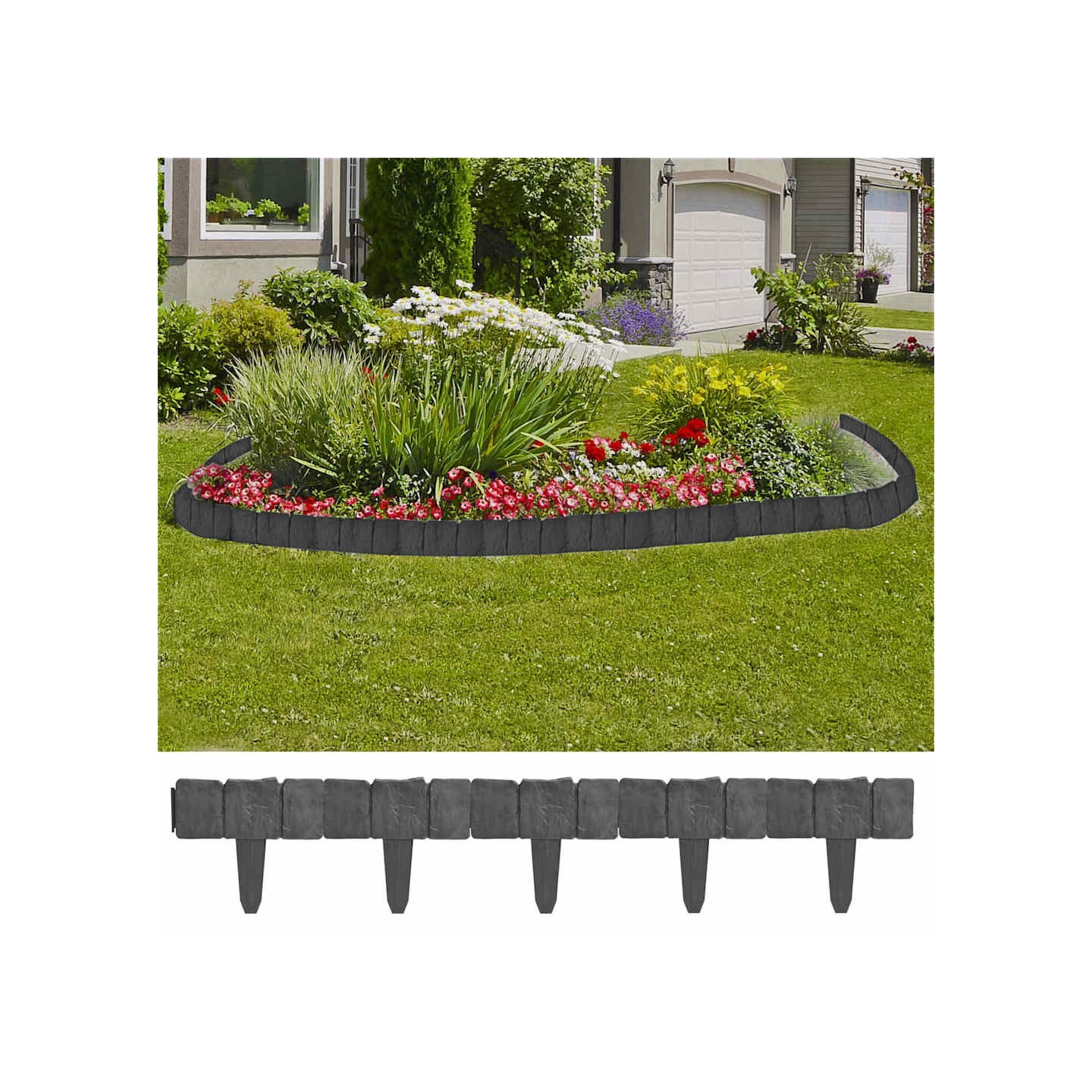 Clôture de jardin/pelouse plastique aspect de pierre 41 pcs 10m