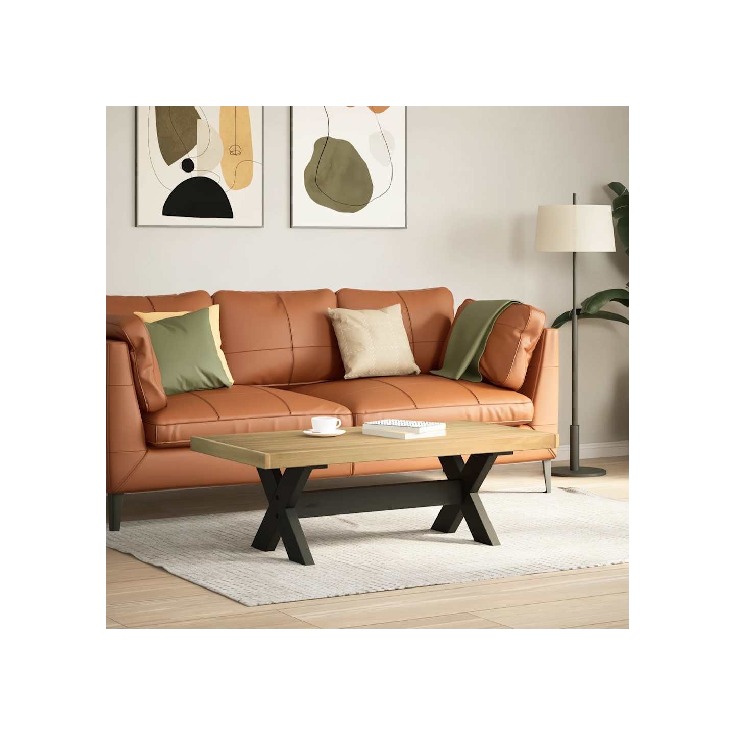 Table basse NOAIN pieds en forme de X 120x60x40 cm massif pin