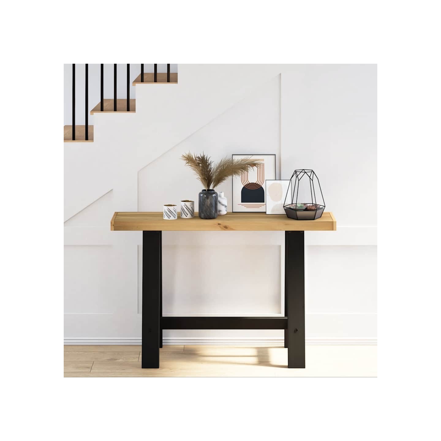 Table console NOAIN pieds en forme de A 120x30x75 cm massif pin