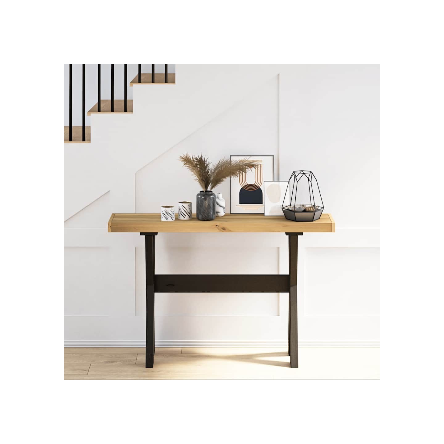 Table console NOAIN pieds en forme de X 120x30x75 cm massif pin
