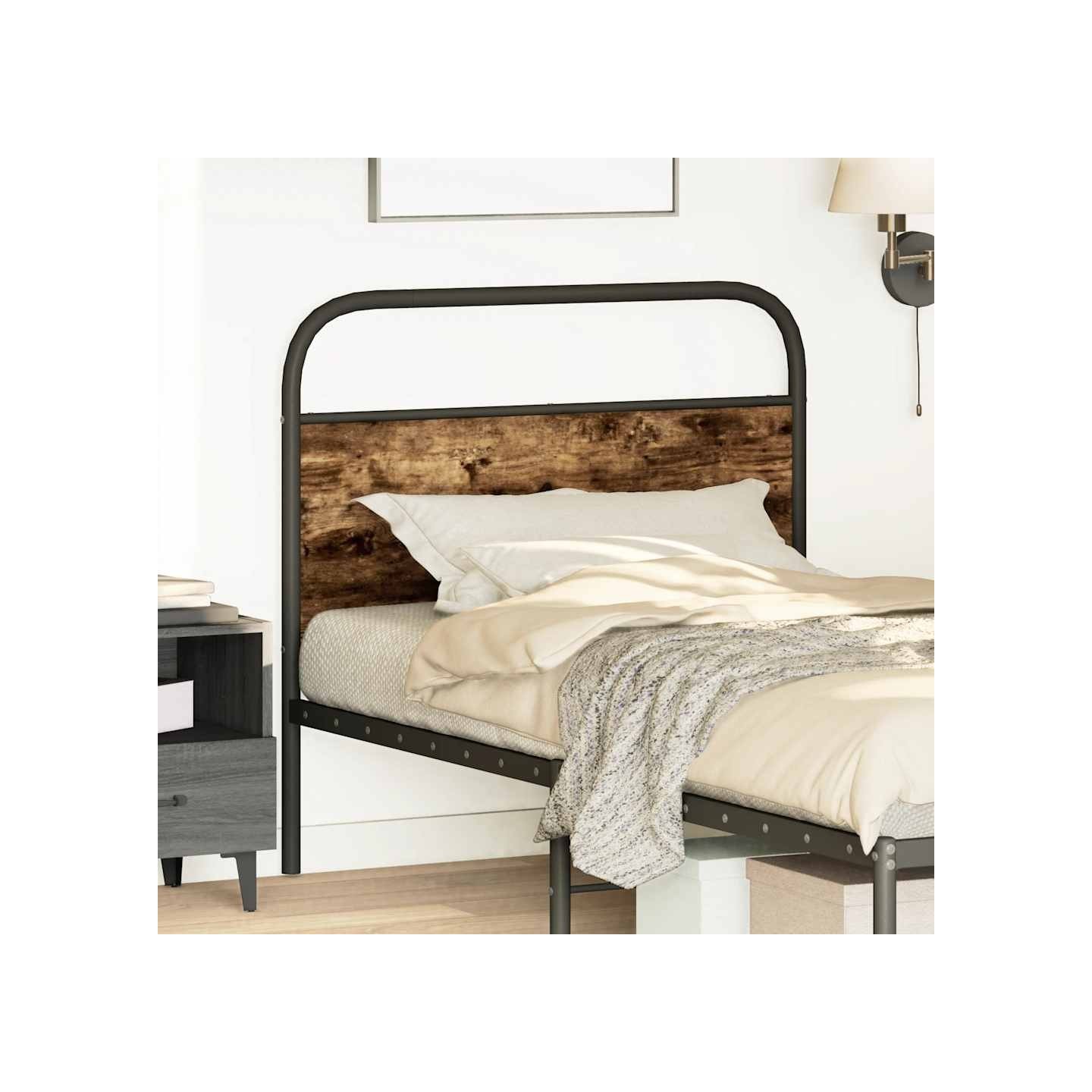Tête de lit de remplacement chêne fumé 100 cm acier et bois d'ingénierie