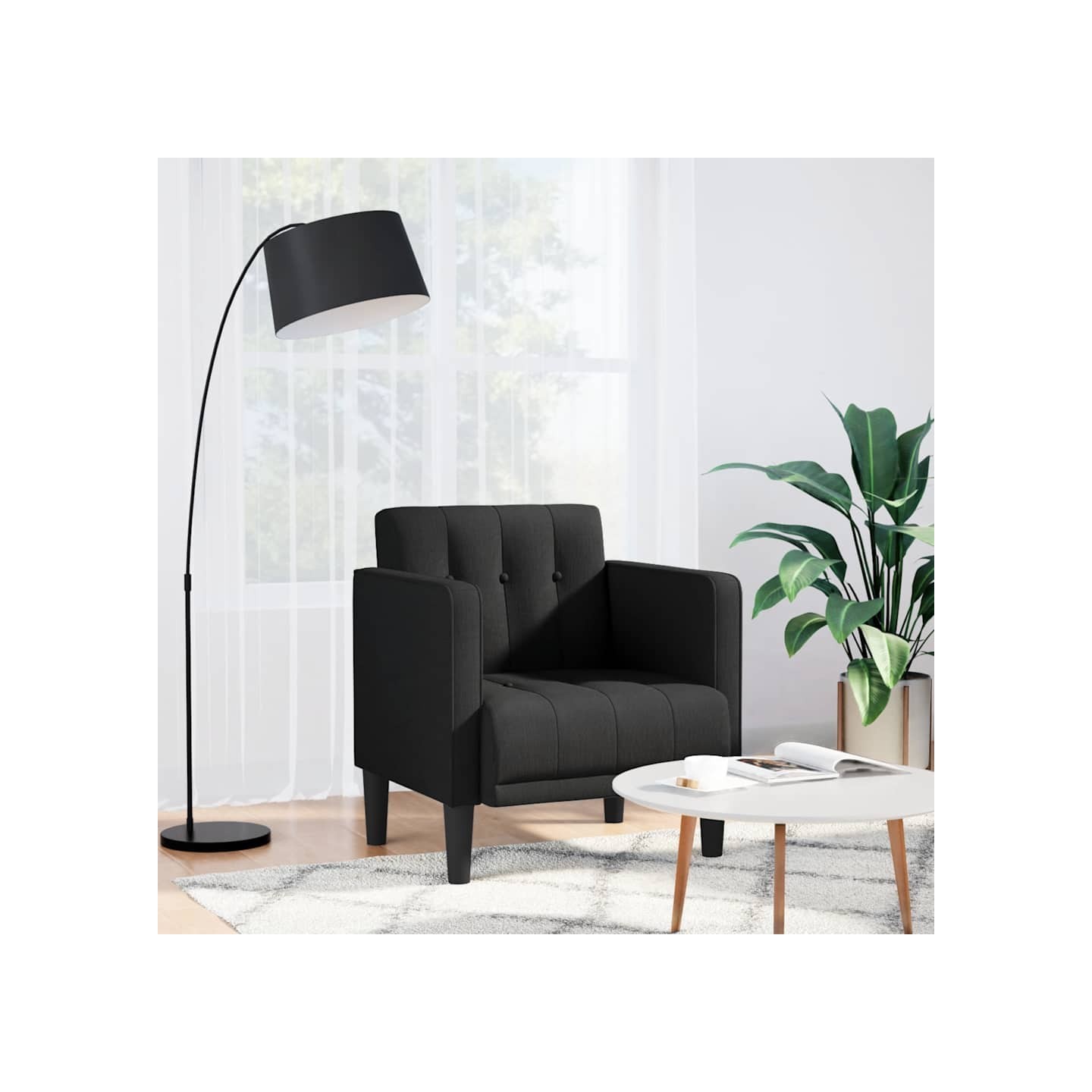 Fauteuil canapé avec accoudoirs tissu noir 53 cm