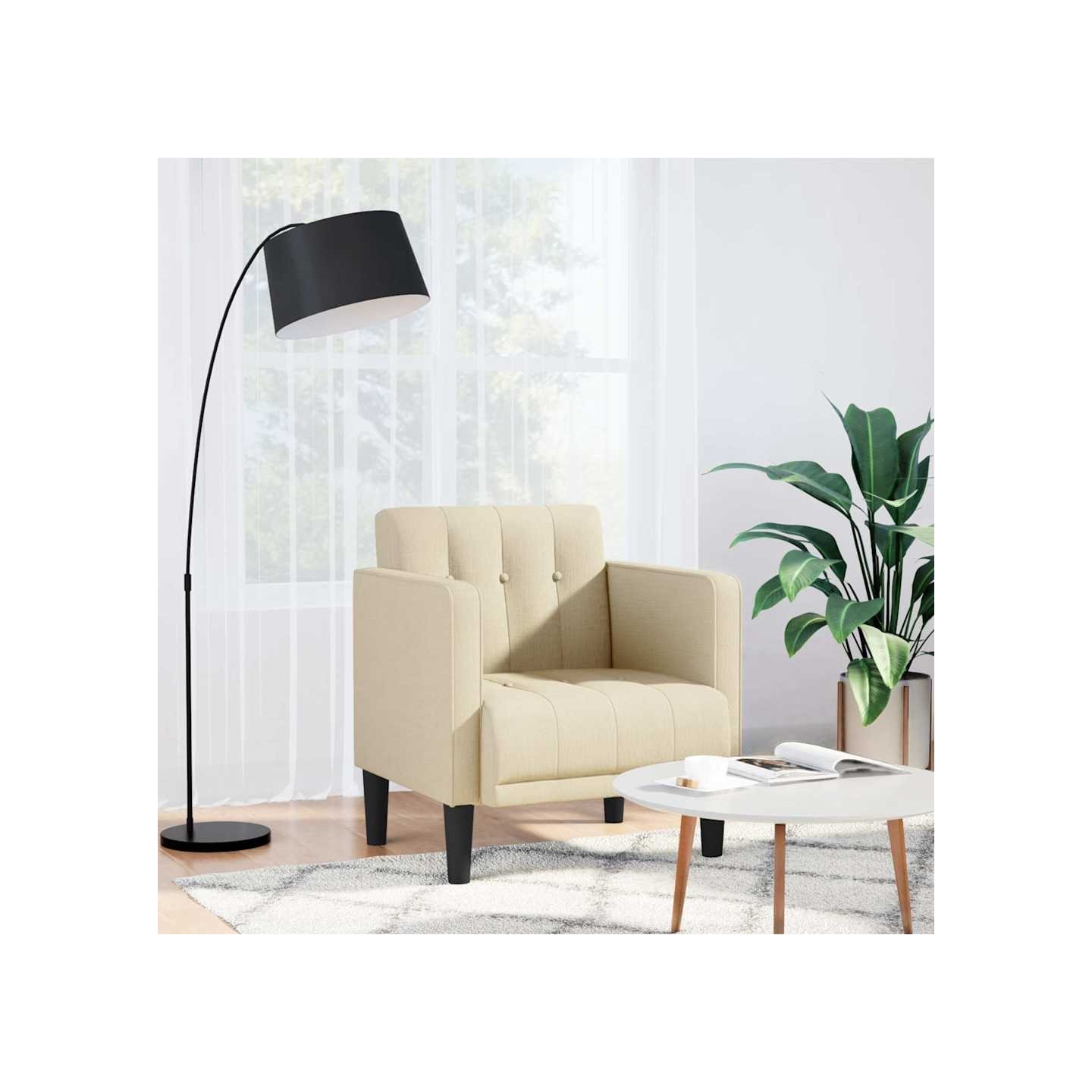 Fauteuil canapé avec accoudoirs tissu crème 53 cm