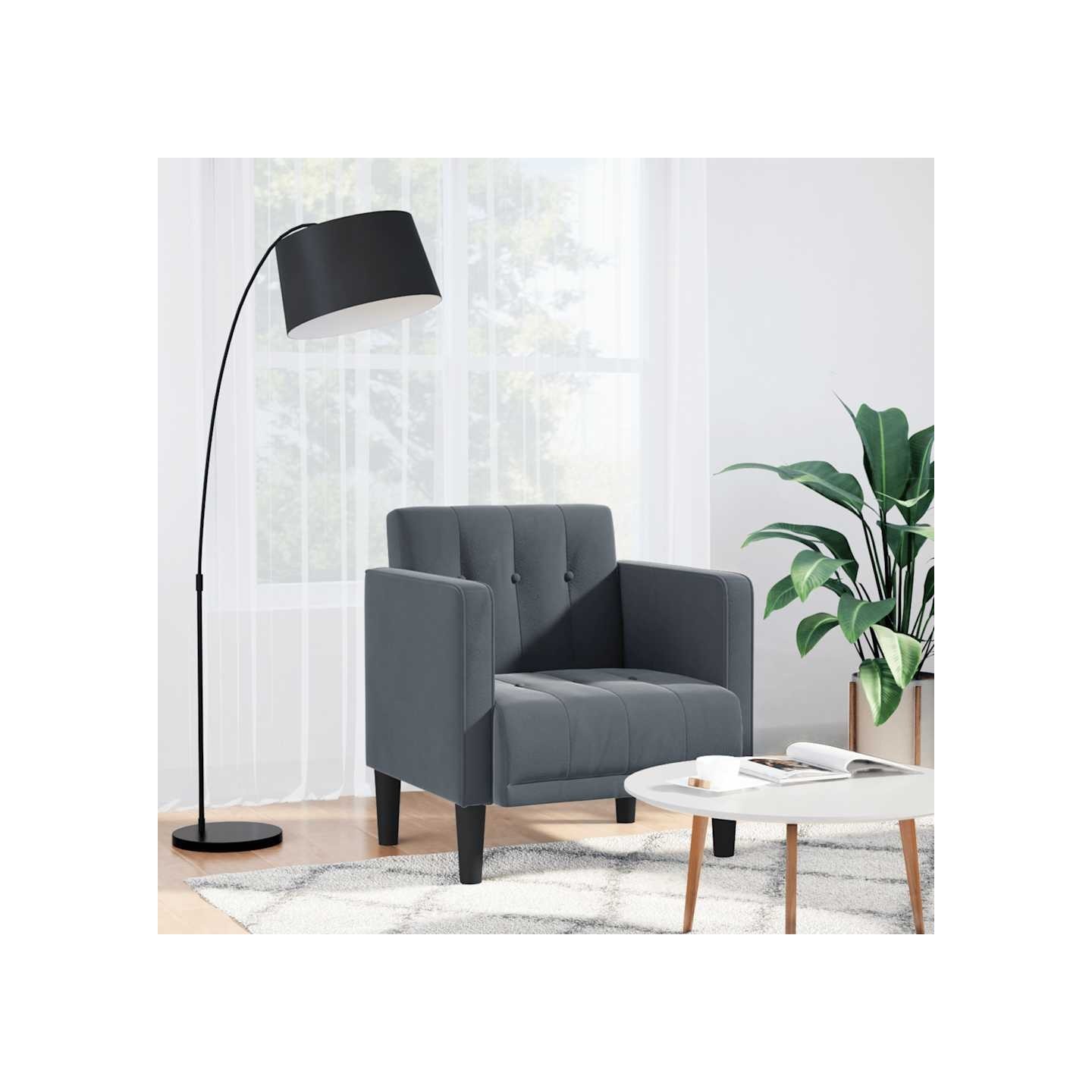 Fauteuil avec accoudoirs velours gris foncé 53 cm