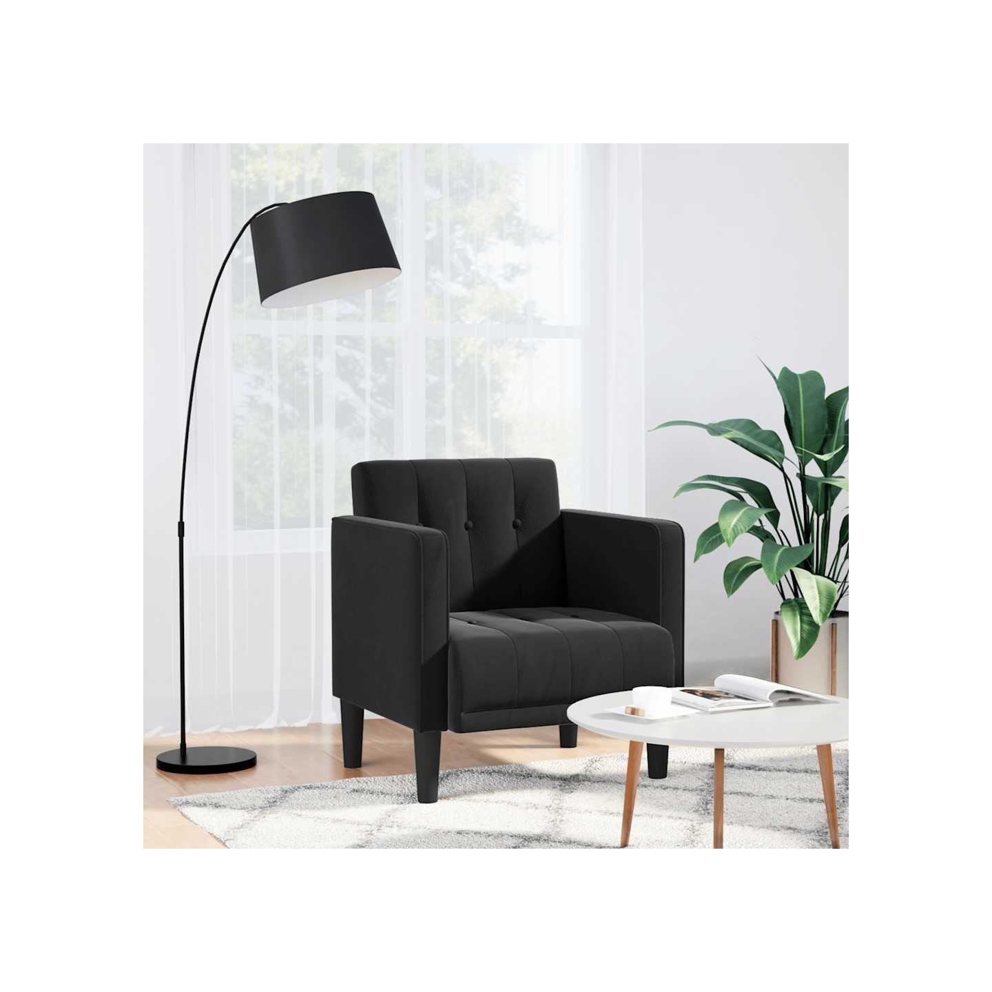 Fauteuil canapé avec accoudoirs velours noir 53 cm