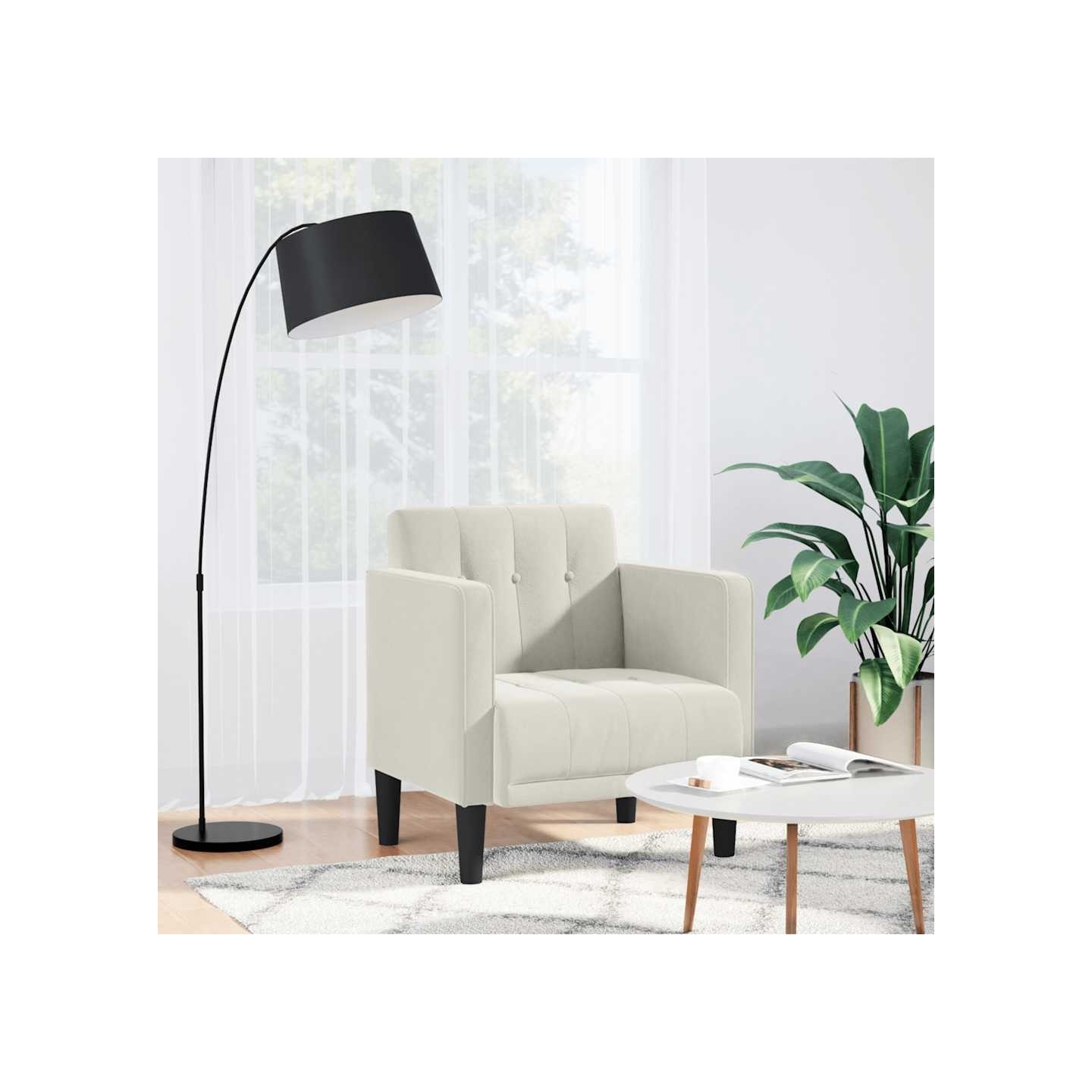 Fauteuil canapé avec accoudoirs couleur crème 53 cm velours