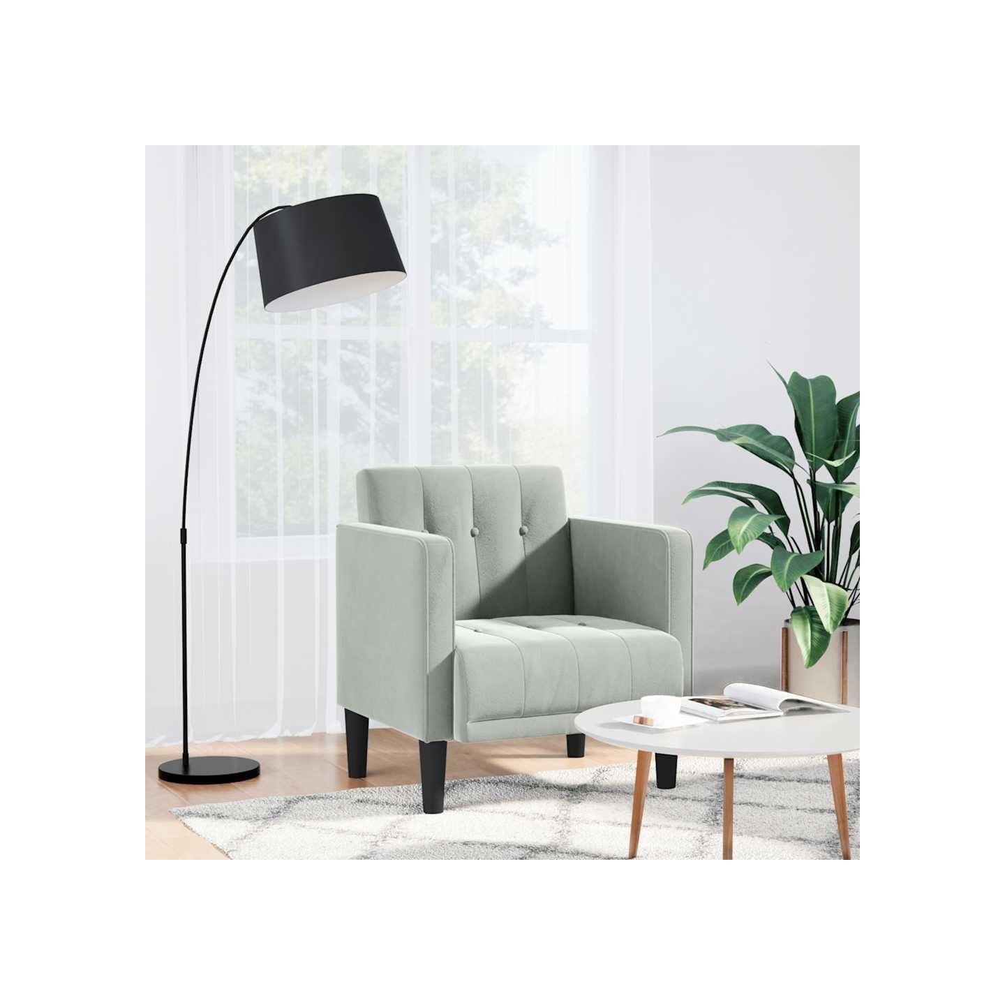 Fauteuil avec accoudoirs gris clair 53 cm velours
