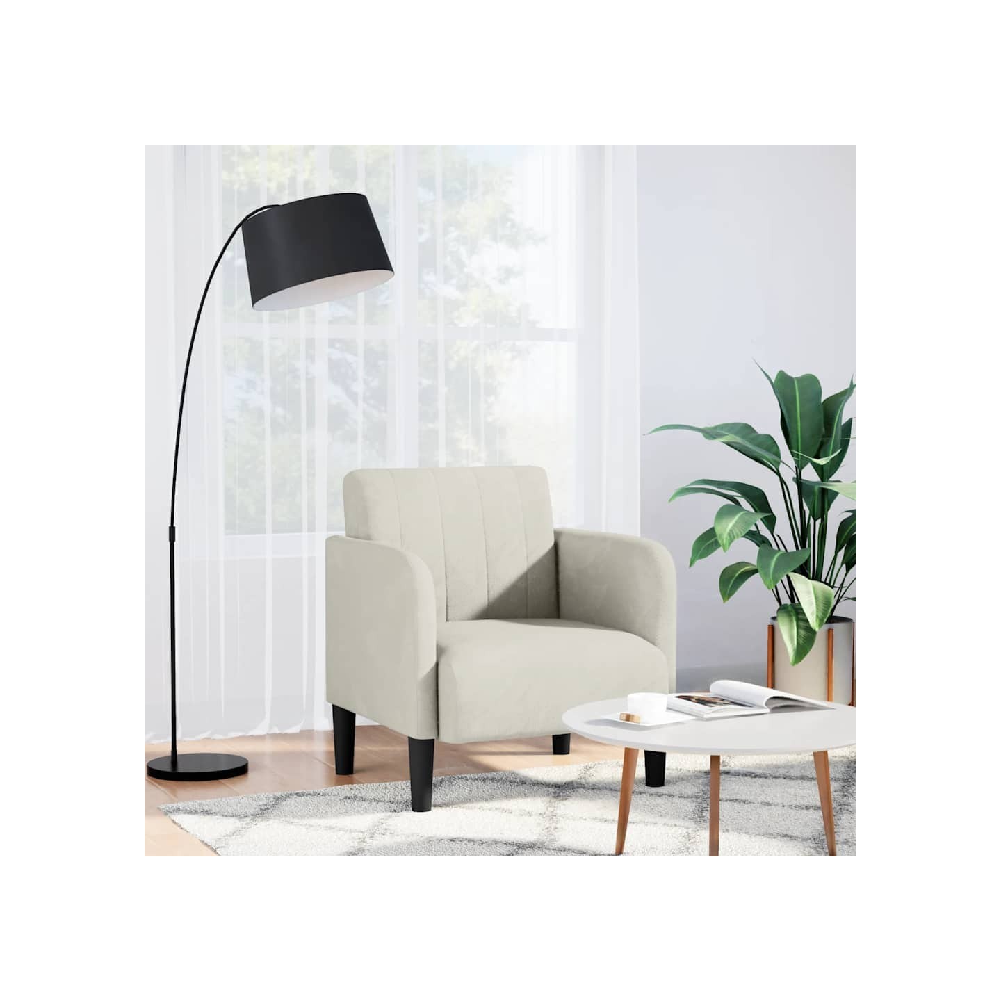 Fauteuil avec accoudoirs crème 54 cm velours