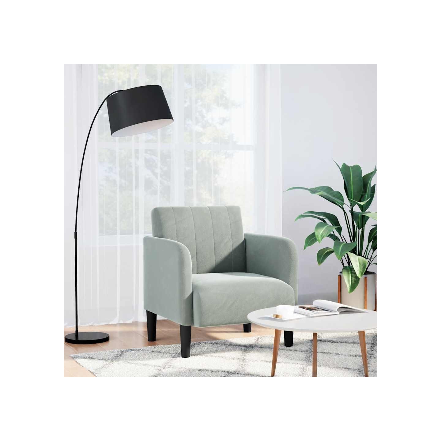Fauteuil avec accoudoirs gris clair 54 cm velours