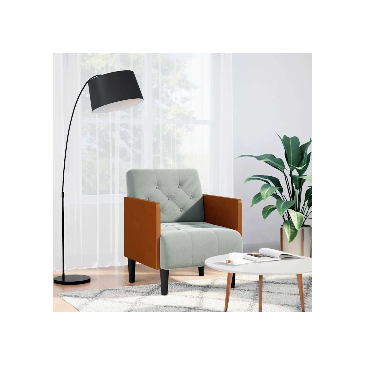 Fauteuil canapé avec accoudoirs gris clair 55 cm velours