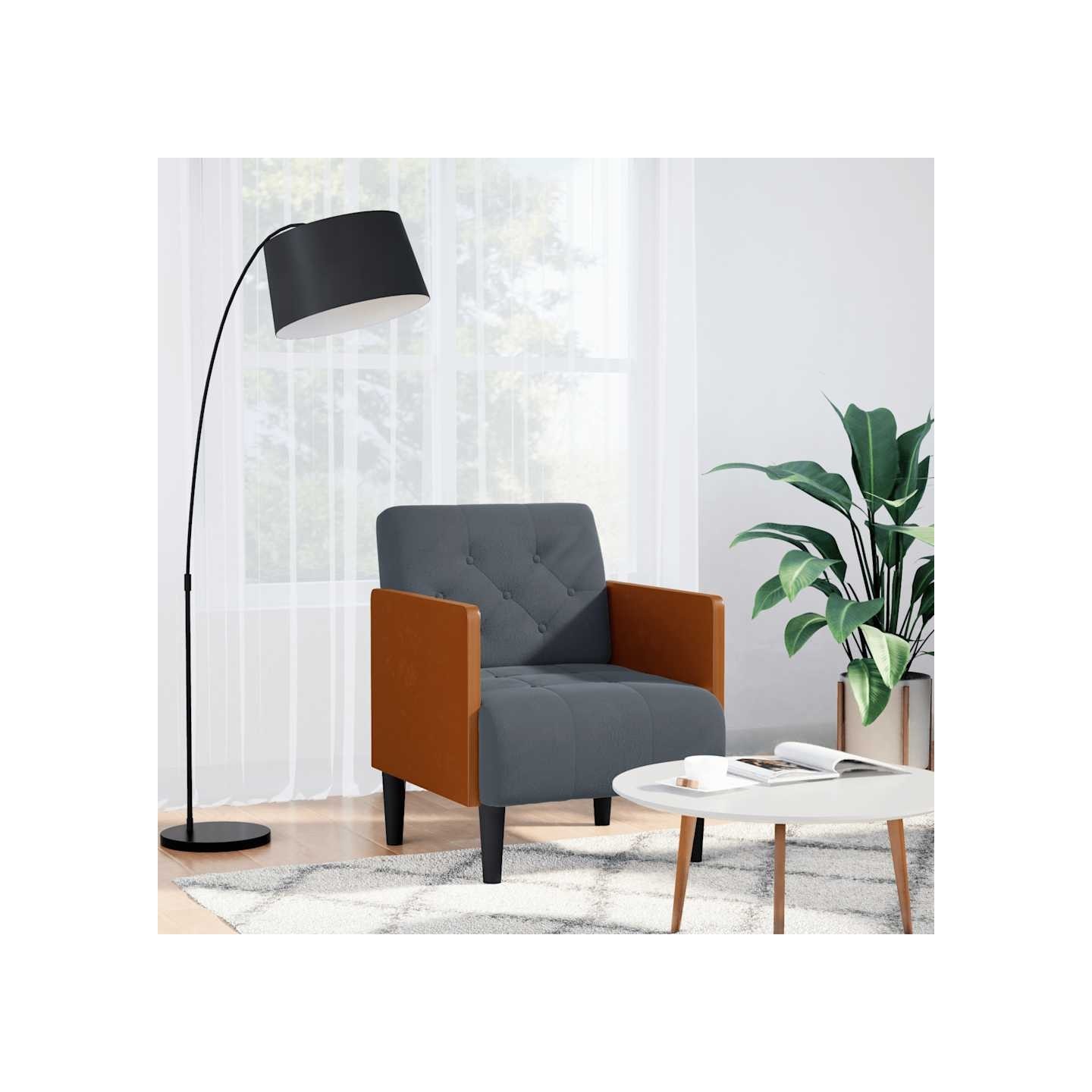 Fauteuil avec accoudoirs gris foncé 55 cm velours