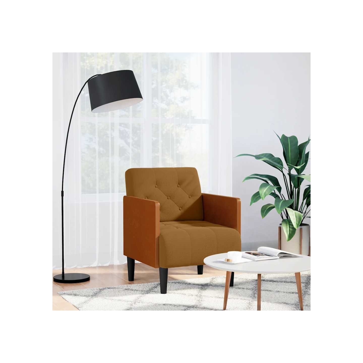 Fauteuil avec accoudoirs marron 55 cm velours
