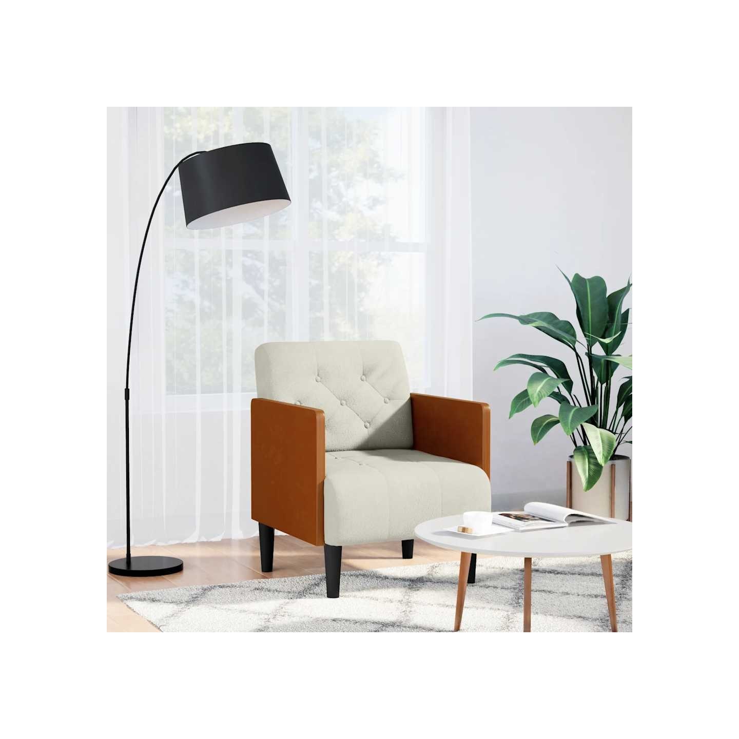 Fauteuil canapé avec accoudoirs couleur crème 55 cm velours
