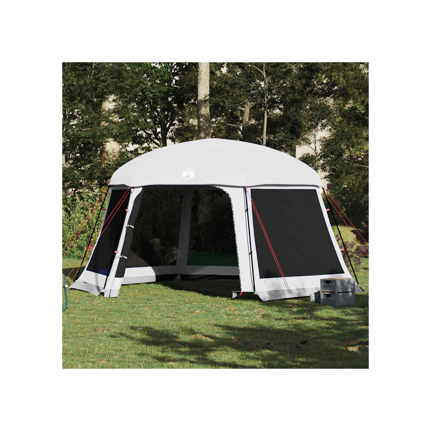 Tente piscine toit amovible parois maille gris 512x458 cm
