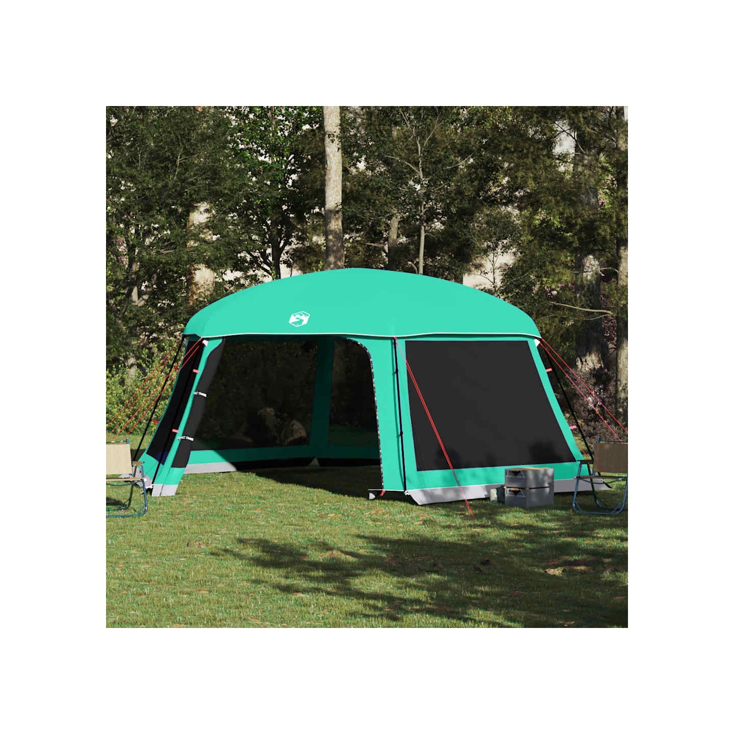 Tente piscine toit amovible parois maille vert d'eau 618x532 cm