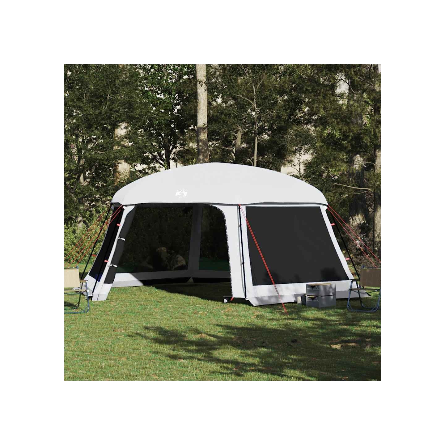 Tente piscine toit amovible parois maille gris 618x532 cm