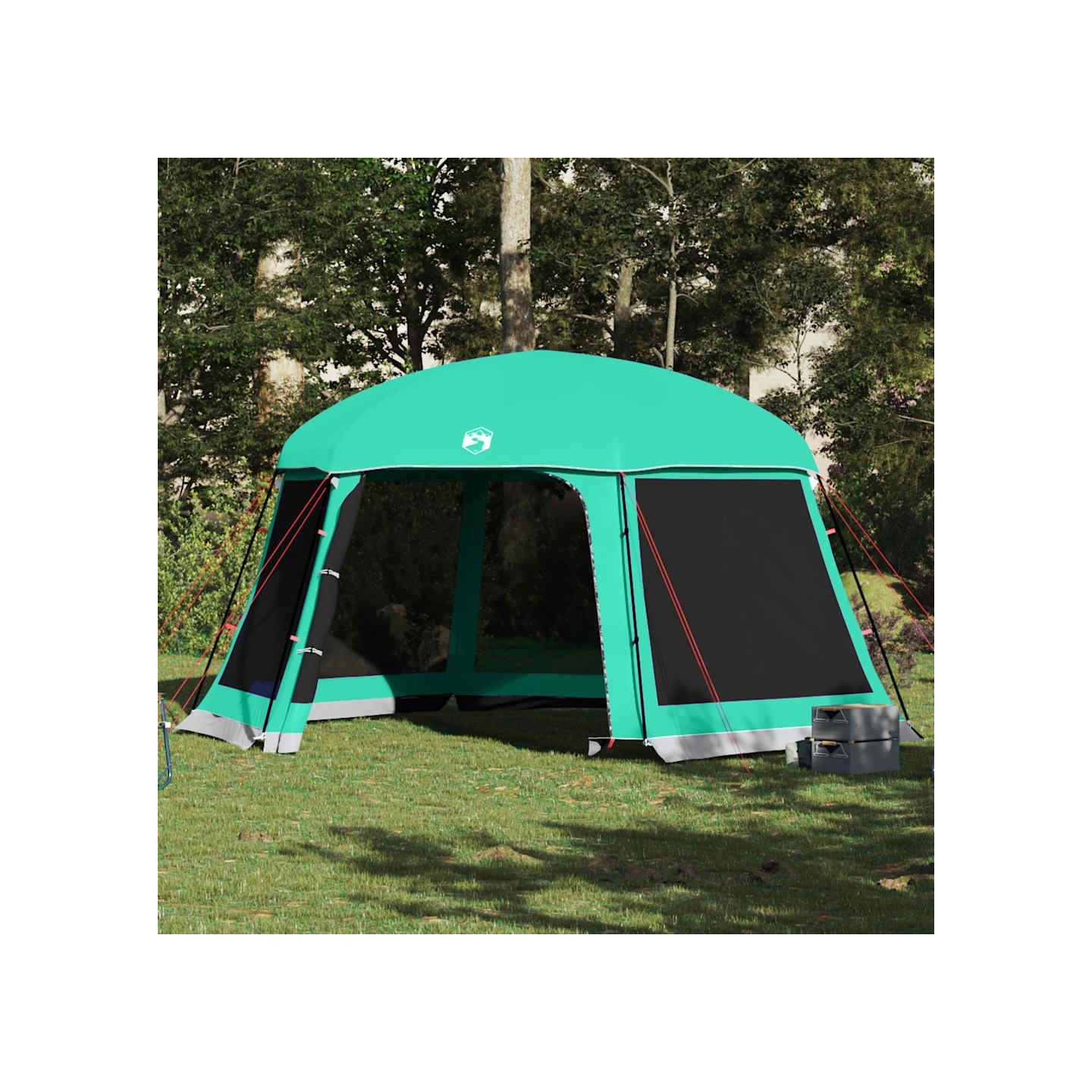 Tente piscine toit amovible parois maille vert d'eau 512x458 cm