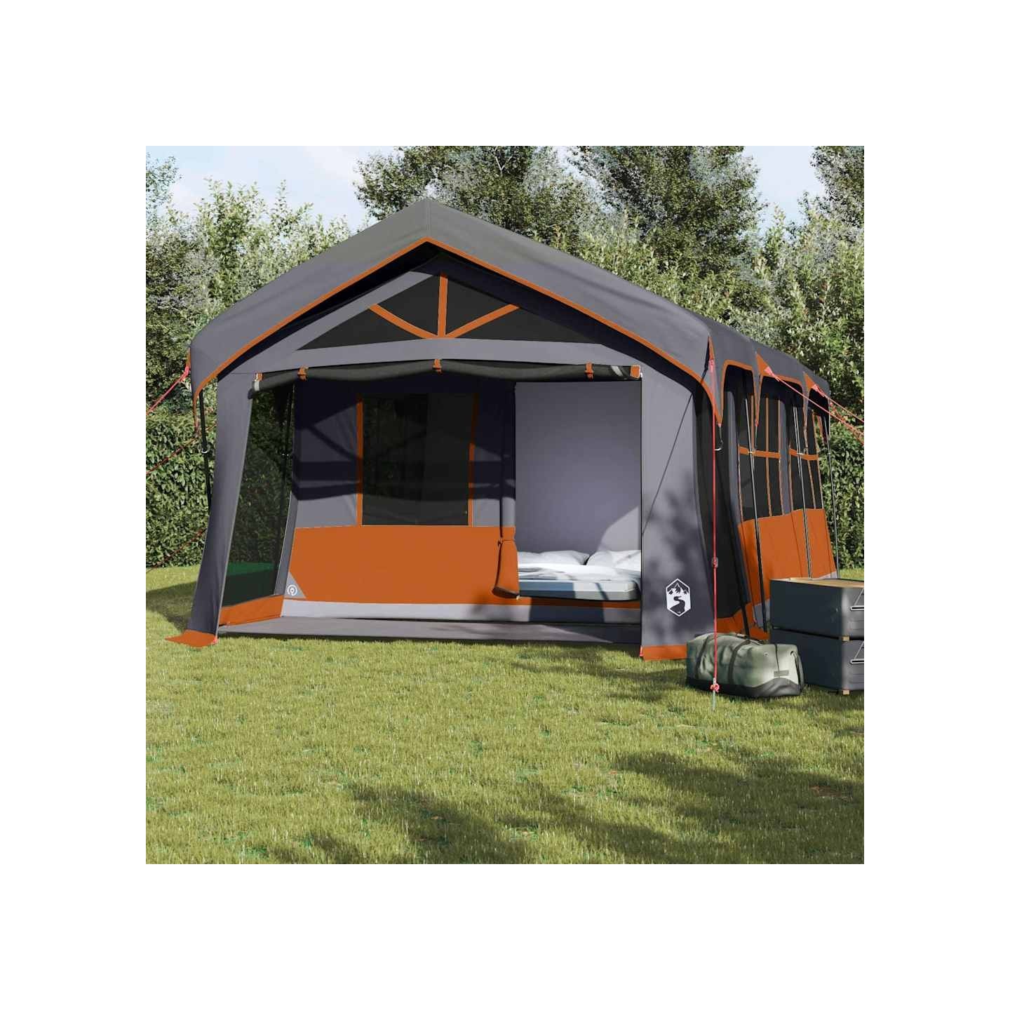 Tente familiale 620 x 322 x 240 cm Polyester Gris et orange