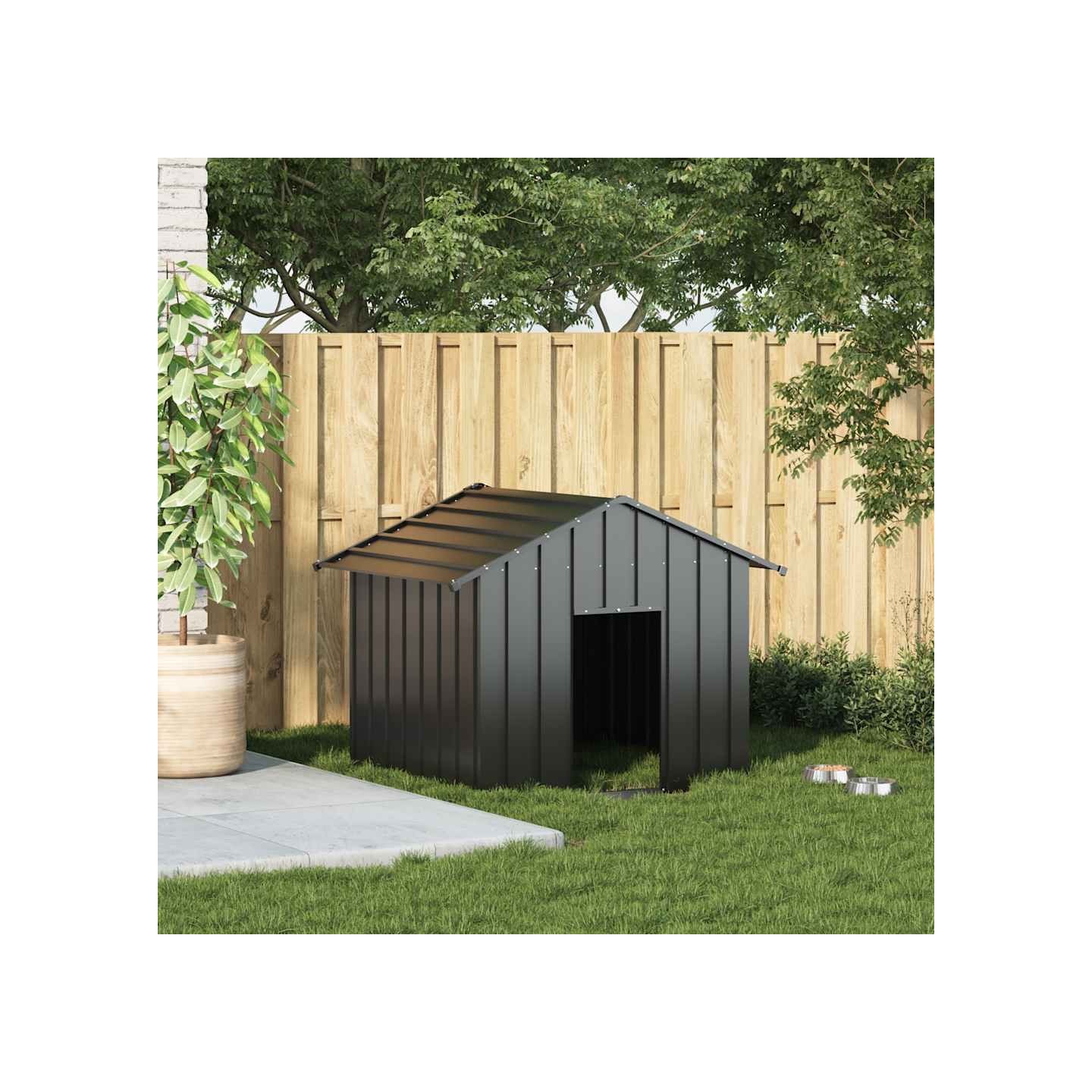 Niche pour chien avec toit noir 131x101x102 cm acier galvanisé