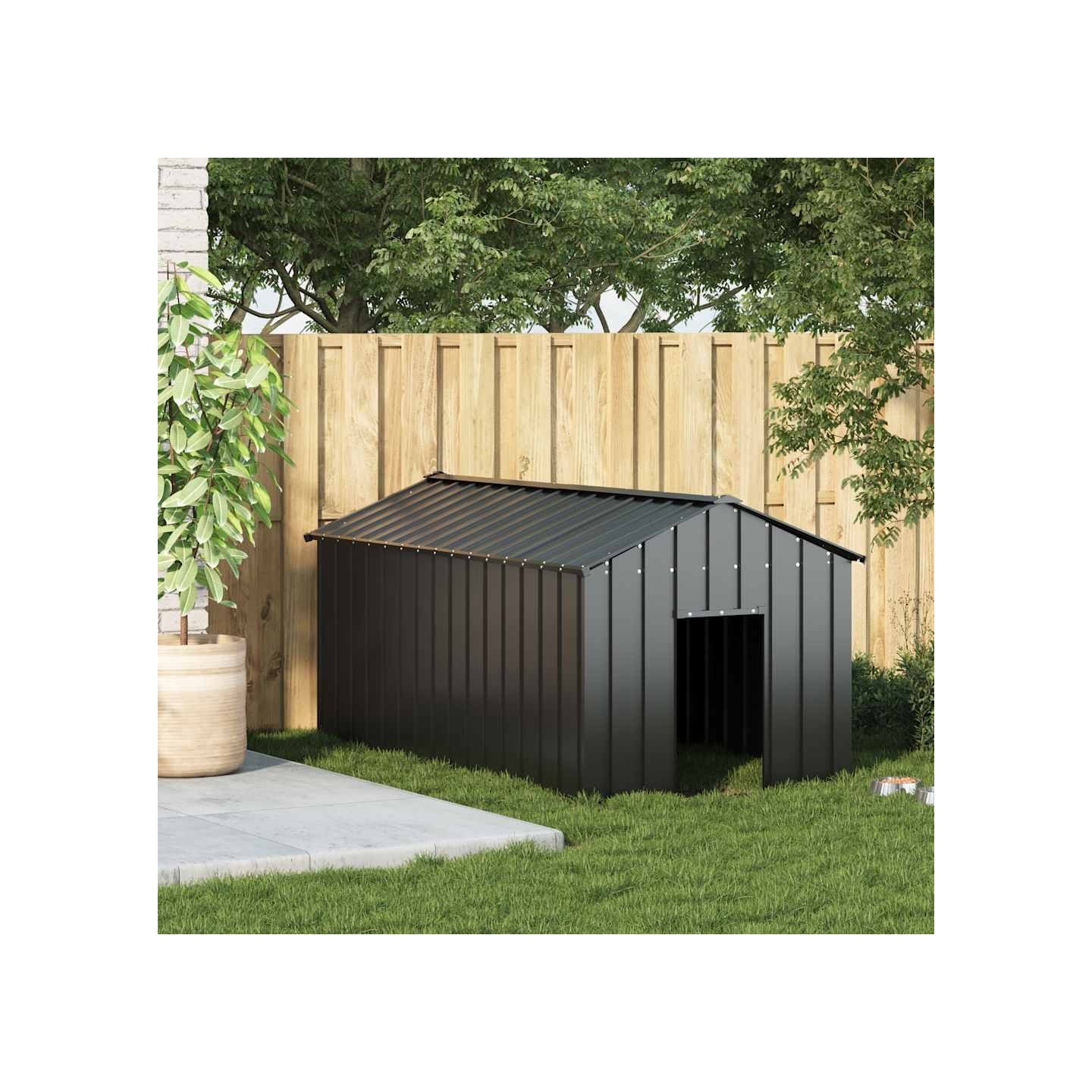 Niche pour chien avec toit noir 114x202x101 cm acier galvanisé