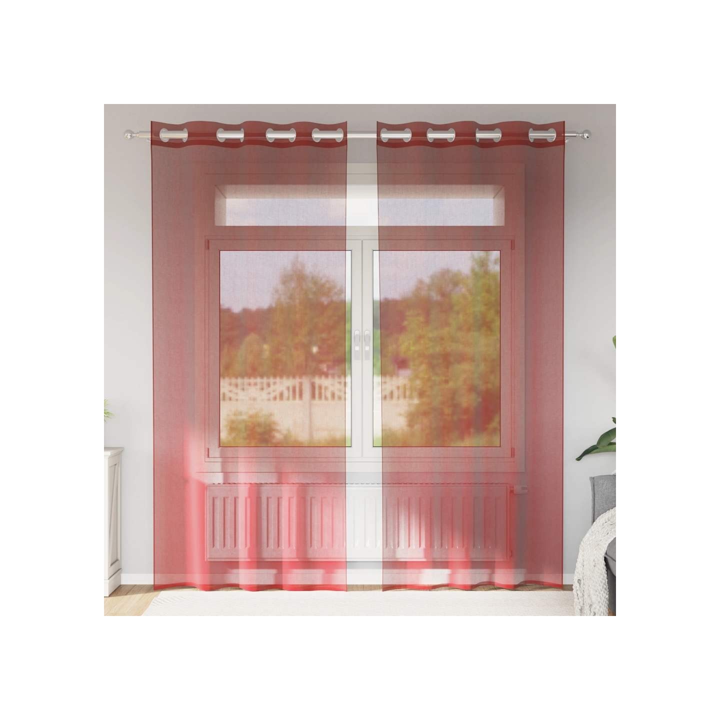 Rideaux en voile avec œillets 2 pcs rouge bordeaux