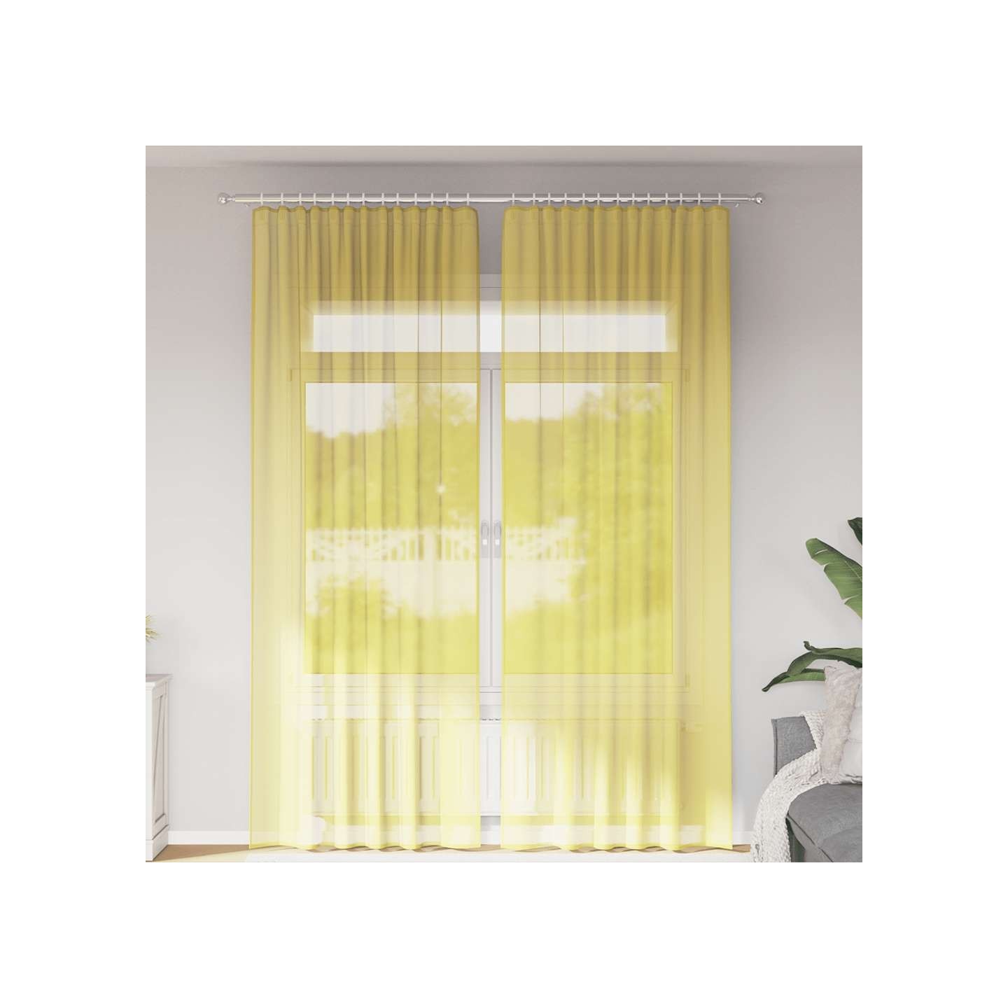 Rideaux en voile avec passe-tringles 2 pcs jaune