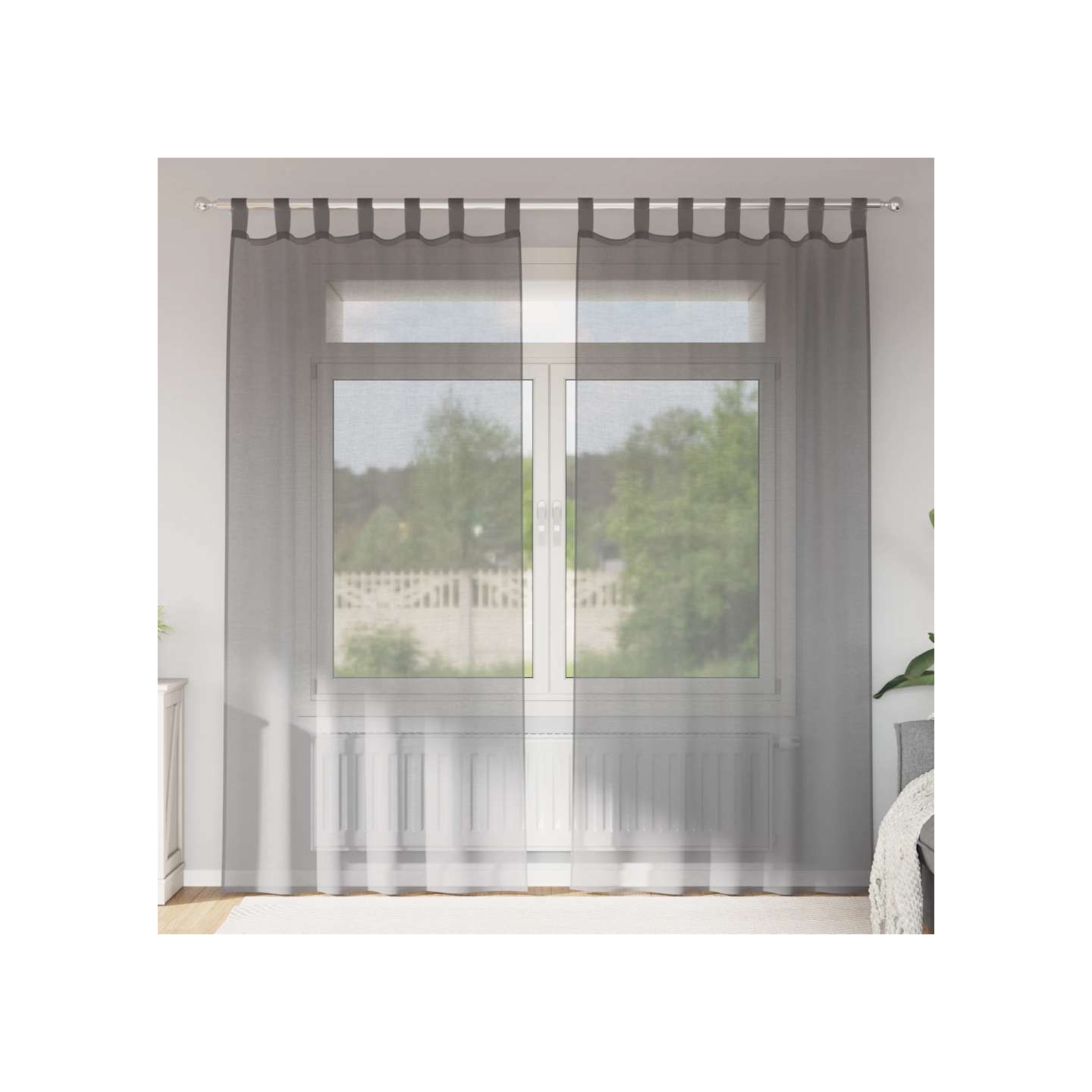 Rideaux en voile avec boucles 2 pcs gris foncé 140x225 cm