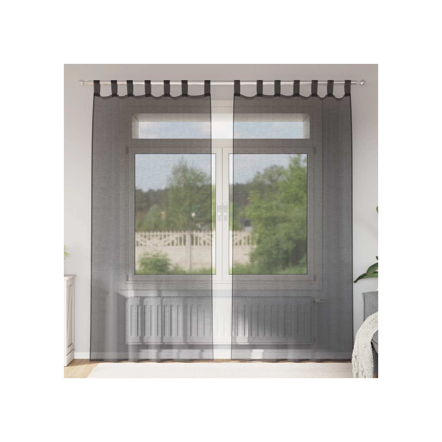 Rideaux en voile avec passants 2 pcs noir