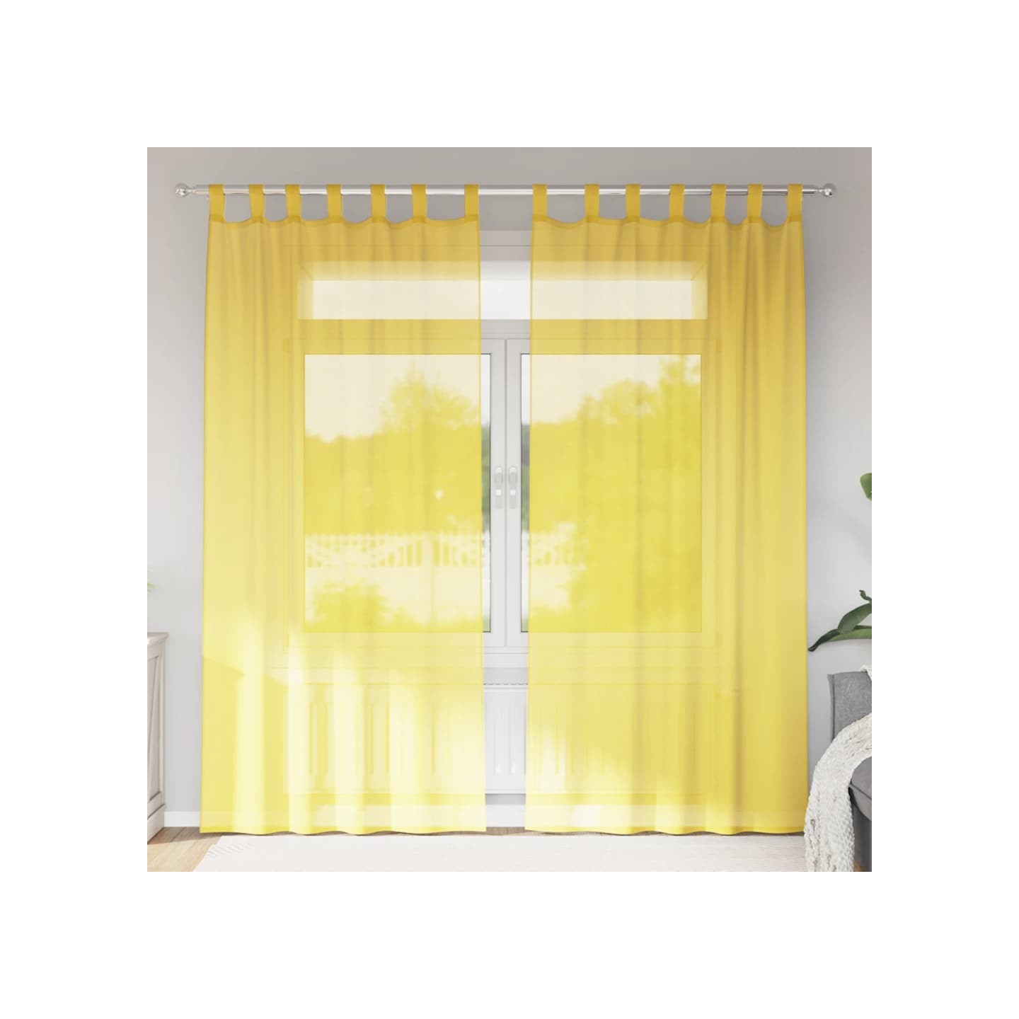 Rideaux en voile avec boucles 2 pcs jaune 140x245 cm