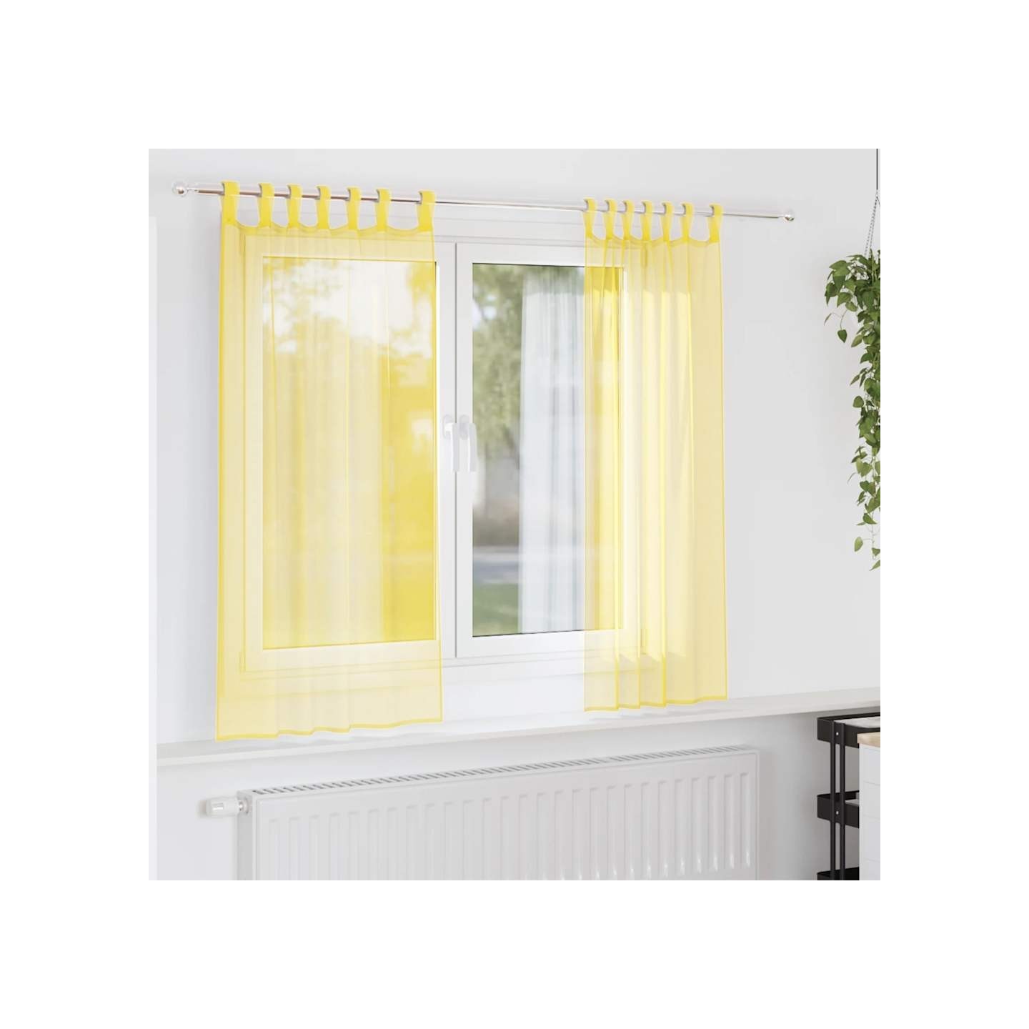 Rideaux en voile avec boucles 2 pcs jaune 140x175 cm