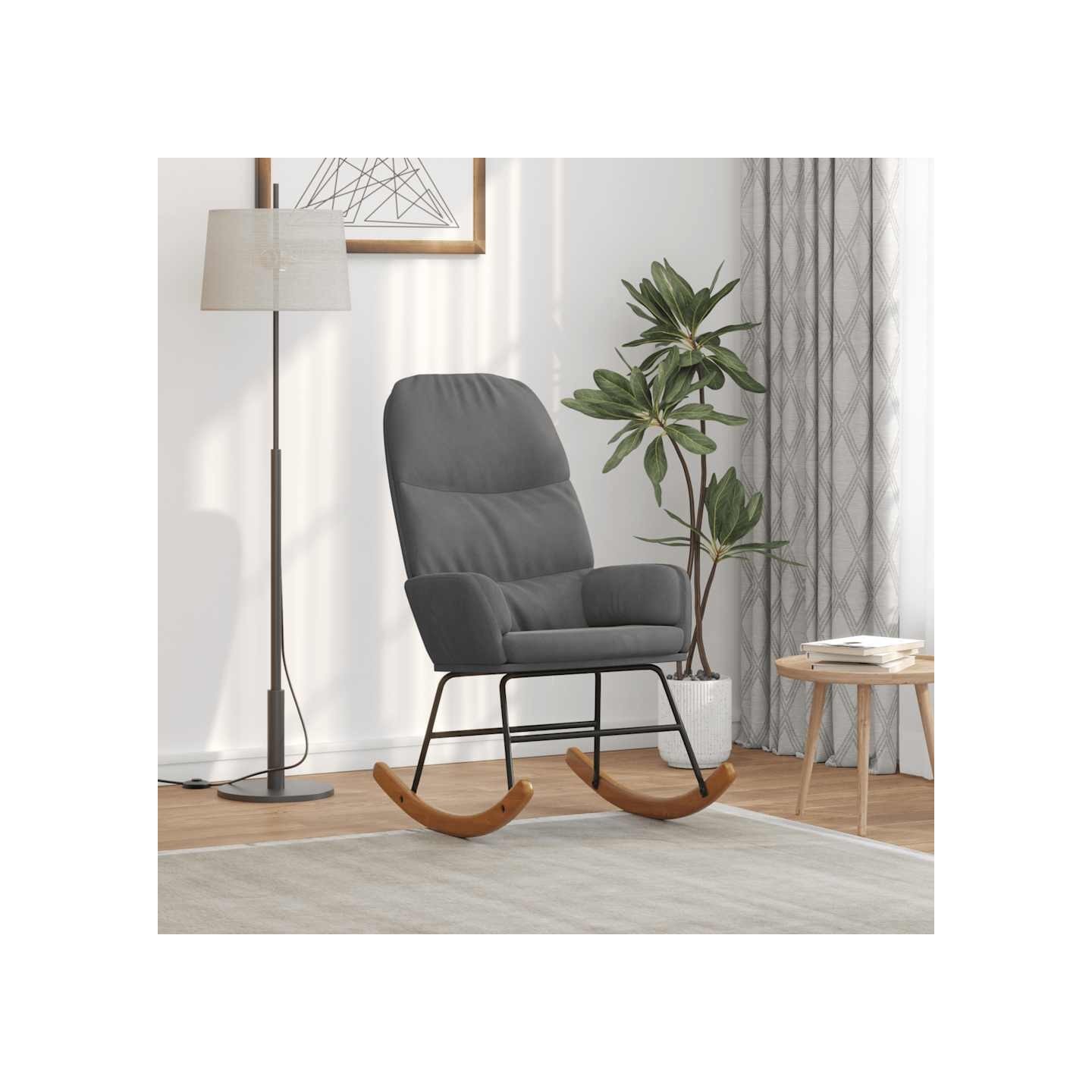Fauteuil à bascule velours gris foncé