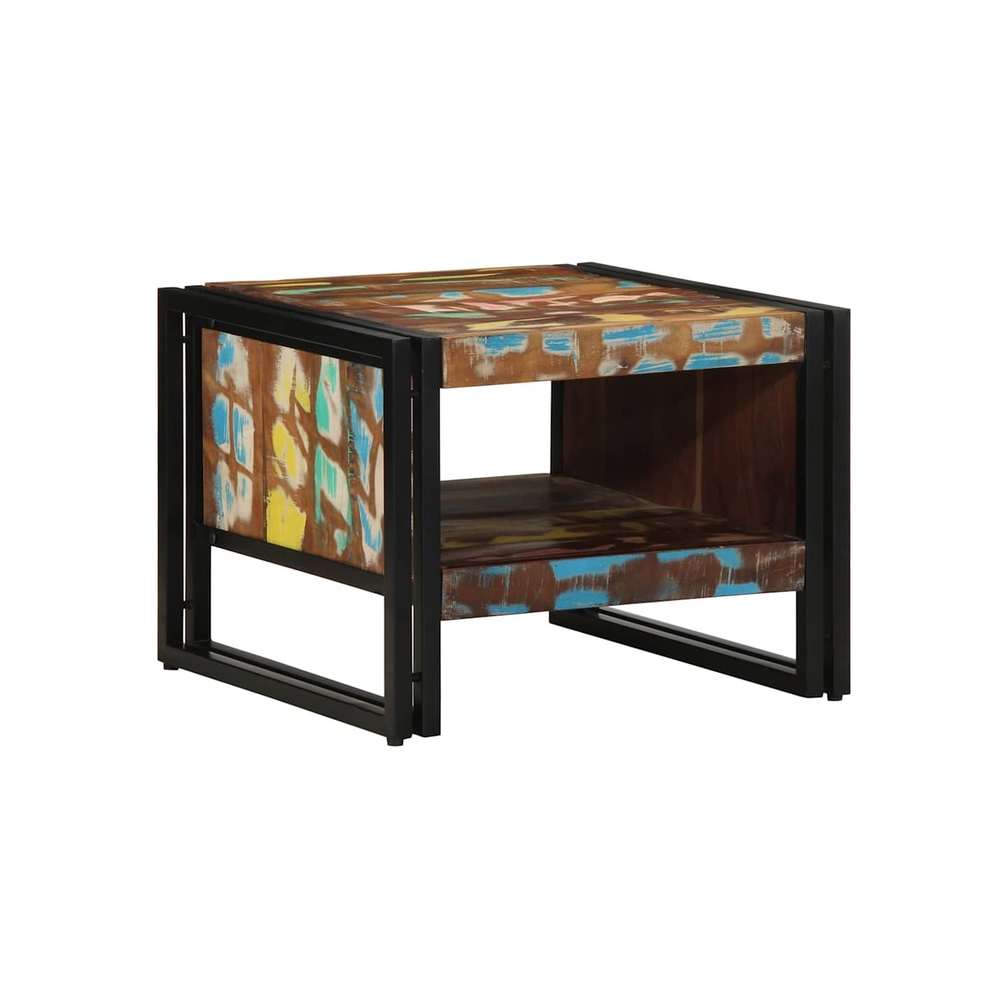 Table basse multicolore 50x50x38 cm bois de récupération massif