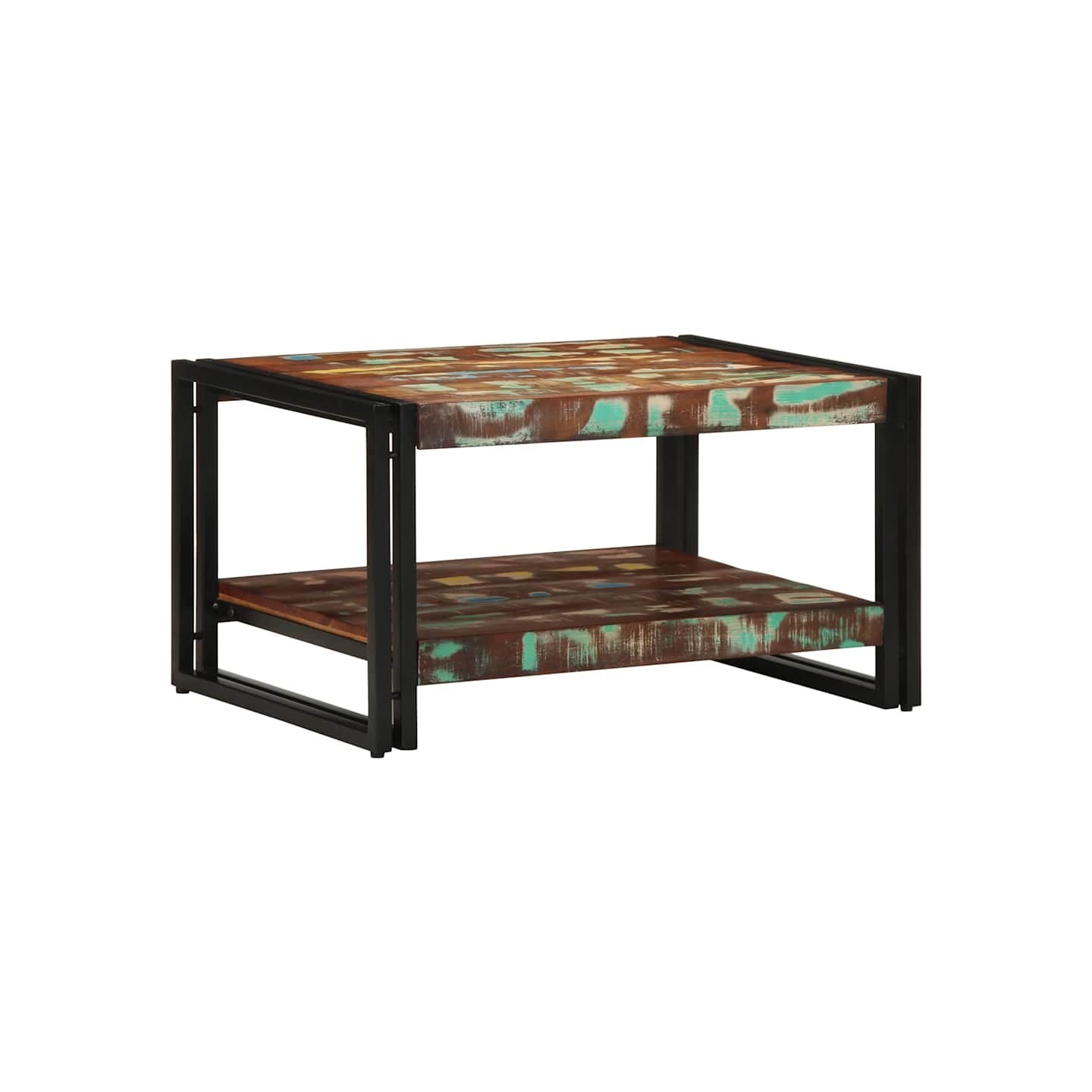Table basse multicolore 70x50x38 cm bois de récupération massif