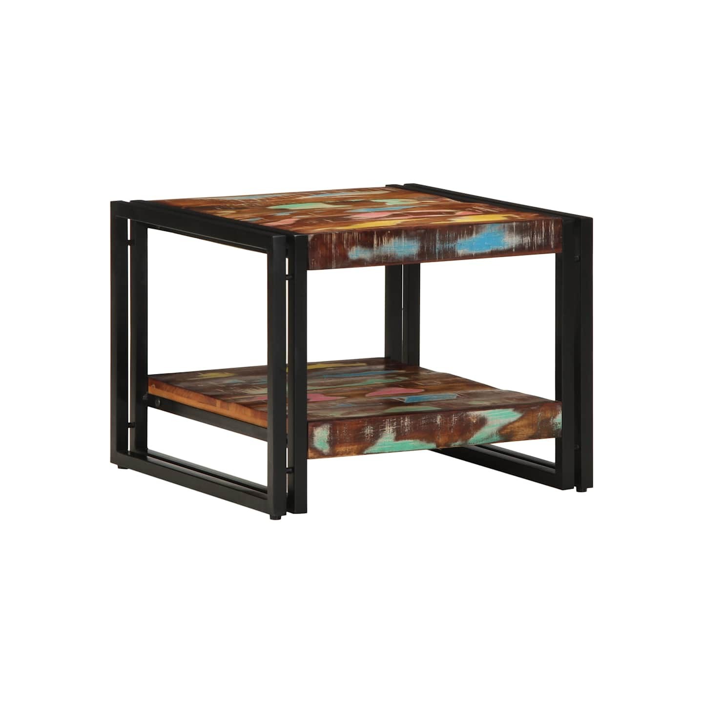 Table basse multicolore 50x50x38 cm bois de récupération massif