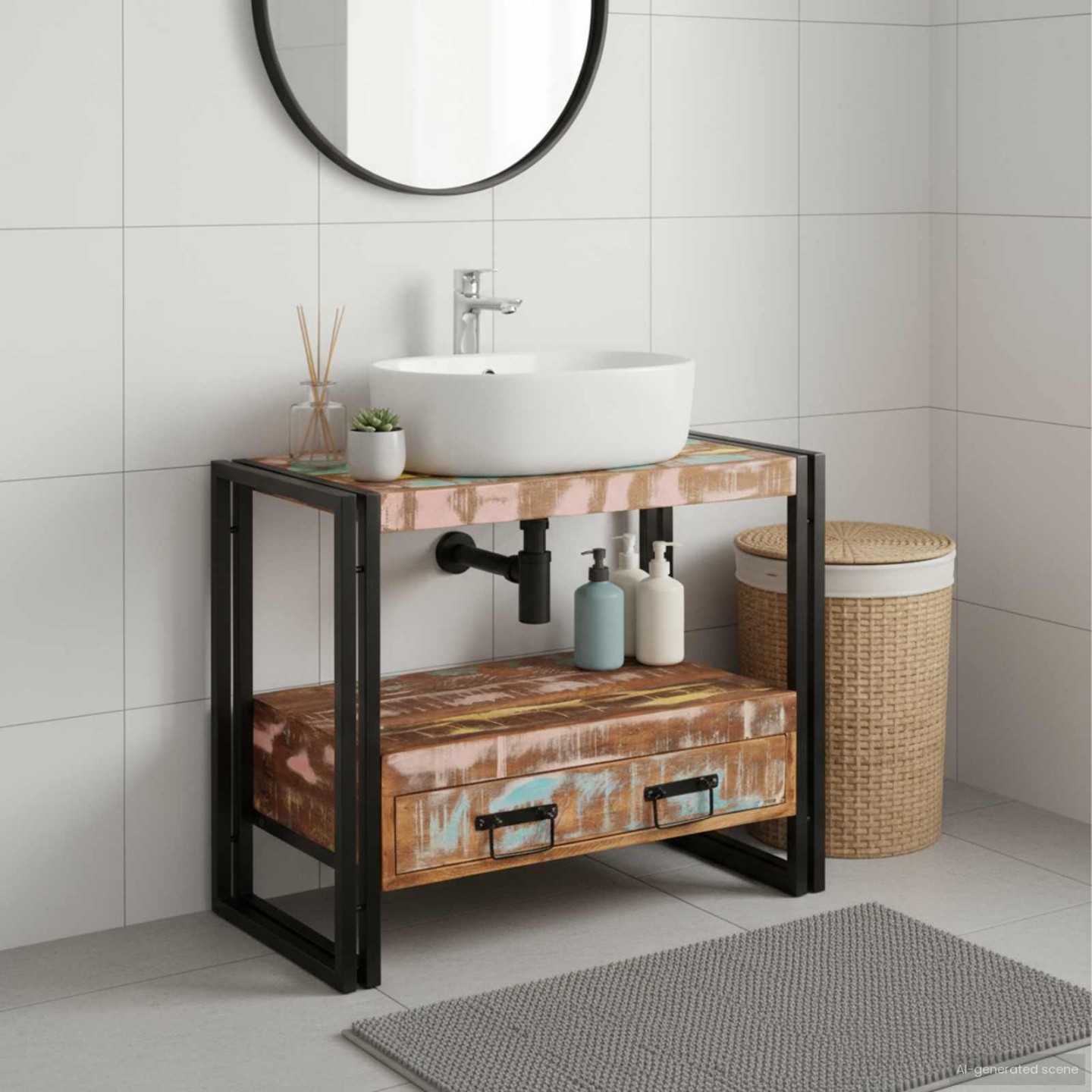 Armoire de coiffeuse Multicolore Bois Recyclé Solide