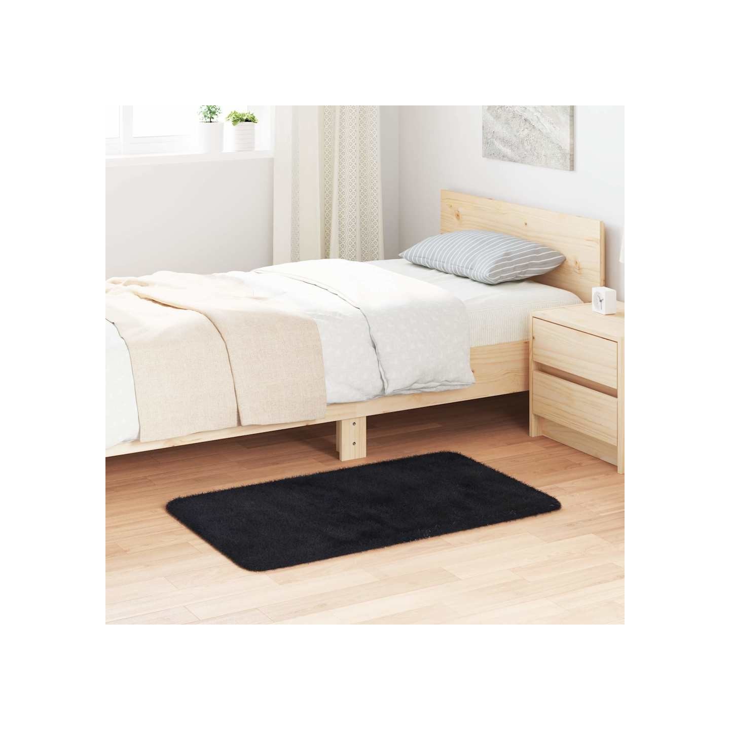 Tapis Shaggy à poils longs NAVARRA noir 60x100 cm polyester