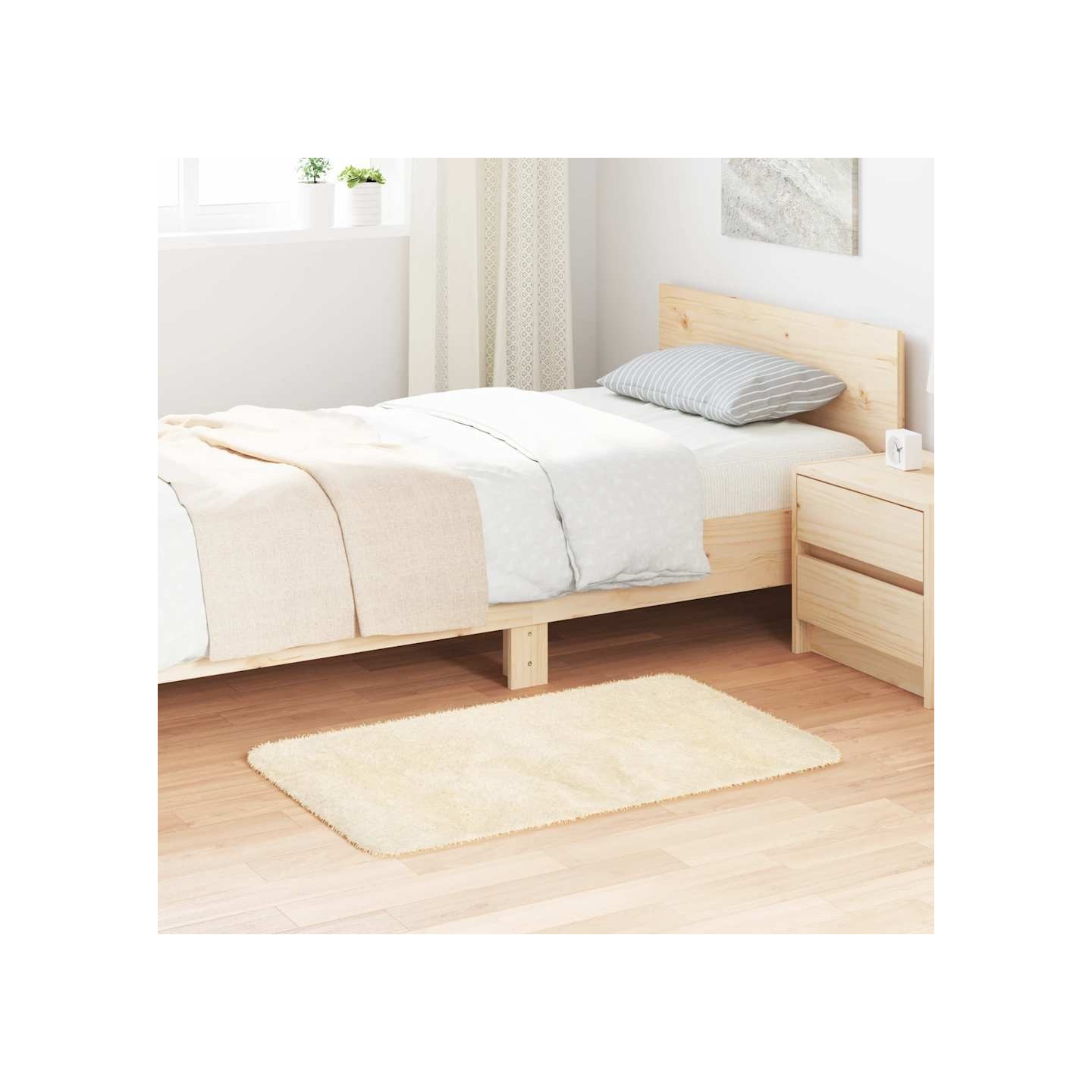 Tapis Shaggy à poils longs NAVARRA crème 60x100 cm polyester