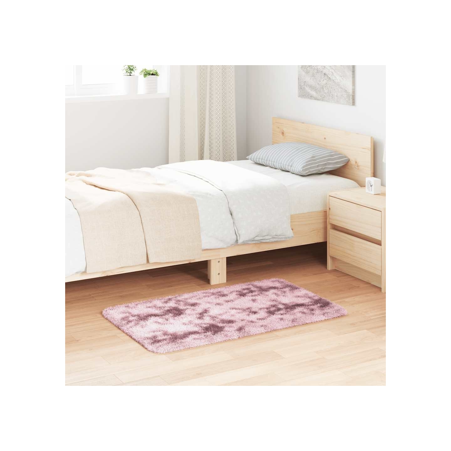 Tapis Shaggy à poils longs NAVARRA rose poudré 60x100 cm
