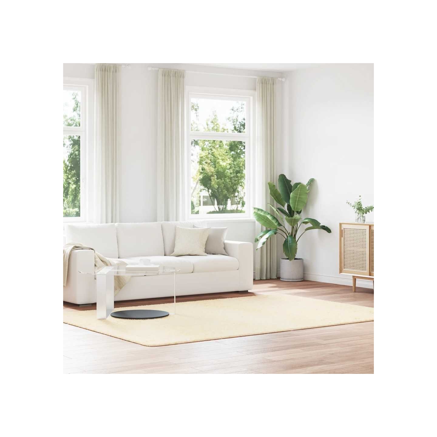 Tapis Shaggy à poils longs NAVARRA crème 200x290 cm polyester