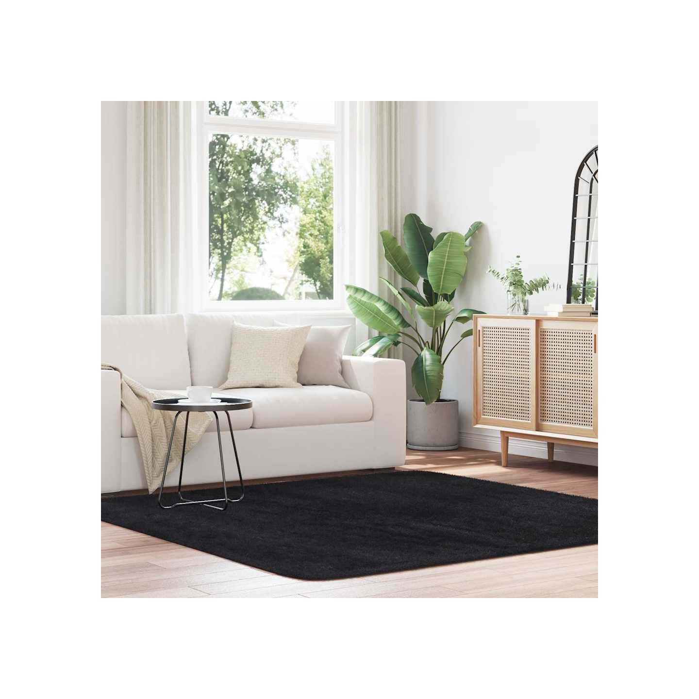 Tapis shaggy à poils longs NAVARRA noir 200x200 cm polyester
