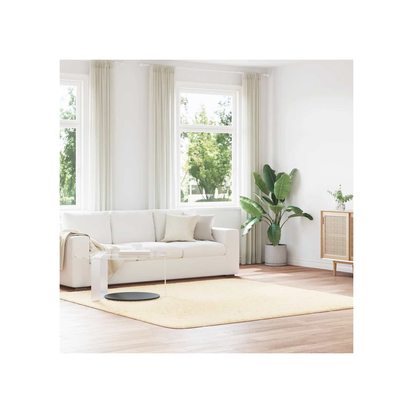 Tapis shaggy à poils longs NAVARRA crème 240x240 cm polyester