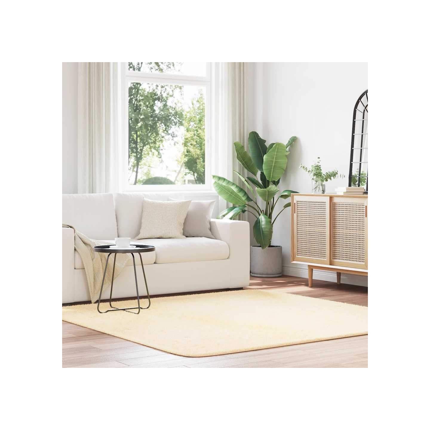 Tapis Shaggy à poils longs NAVARRA crème 200x200 cm polyester