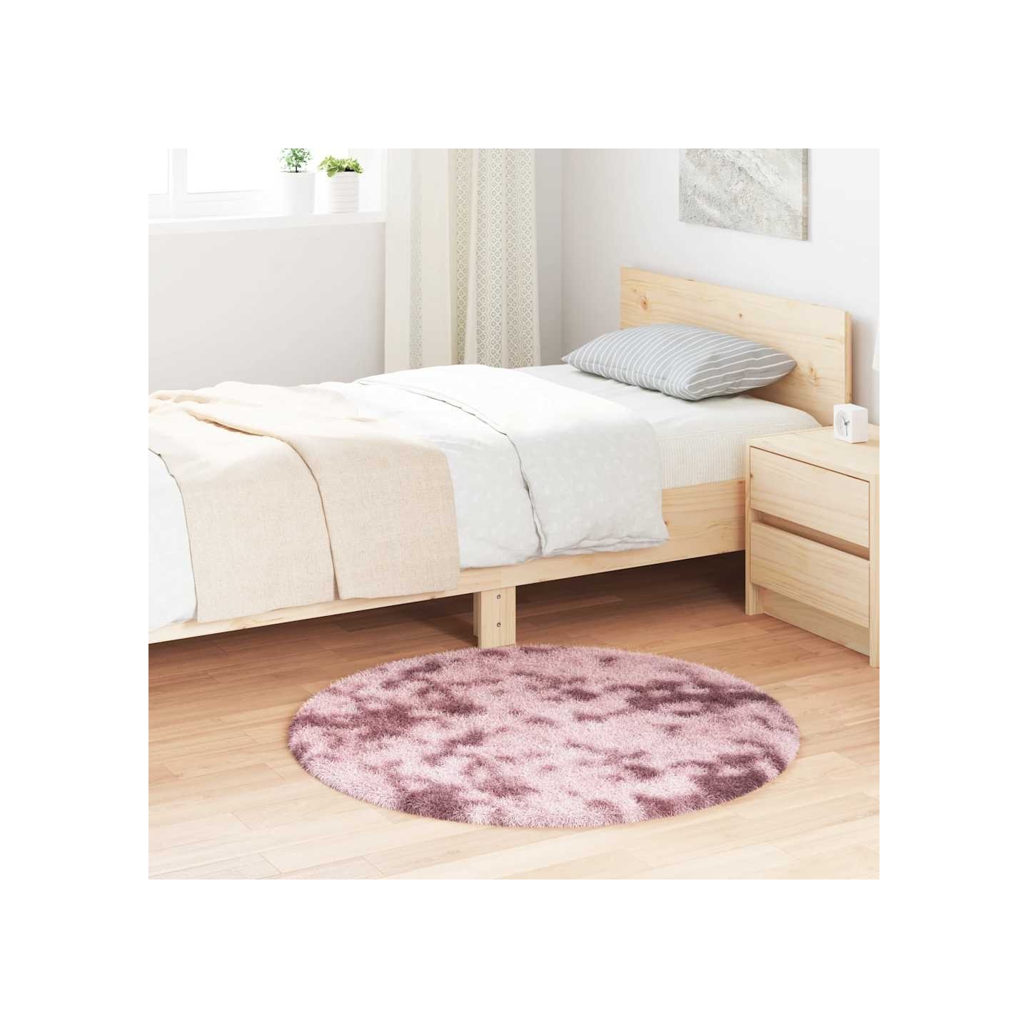 Tapis Shaggy à poils longs NAVARRA rose poudré 100x100 cm