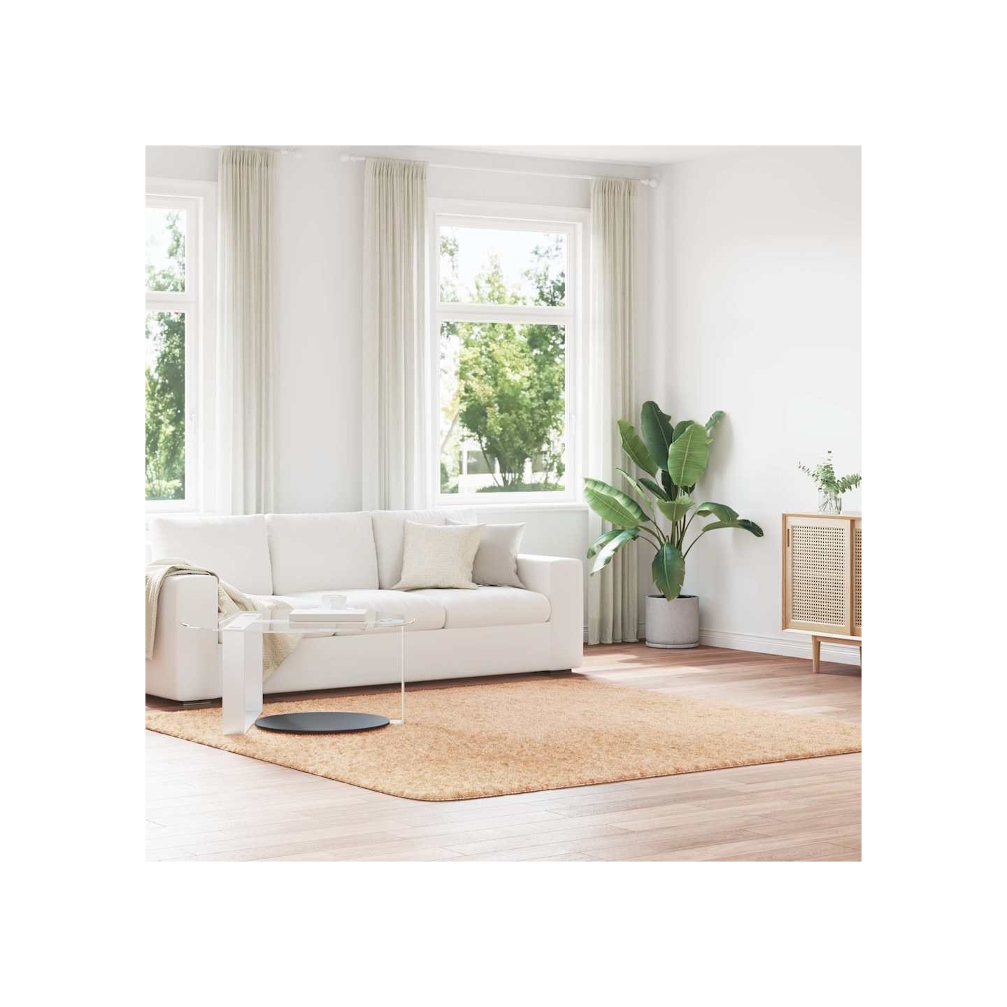 Tapis shaggy à poils longs NAVARRA beige 240x240 cm polyester