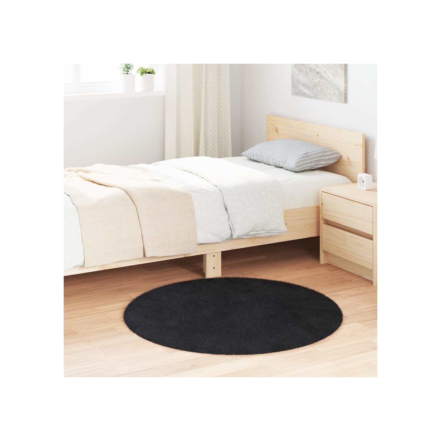 Tapis shaggy à poils longs NAVARRA noir 100x100 cm polyester
