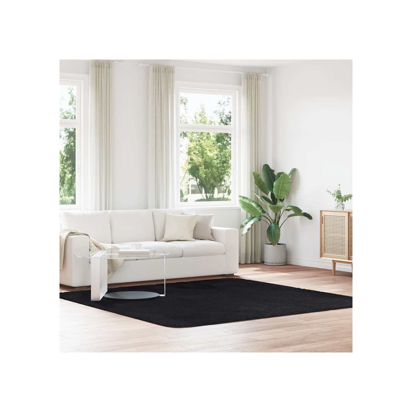 Tapis shaggy à poils longs NAVARRA noir 240x240 cm polyester