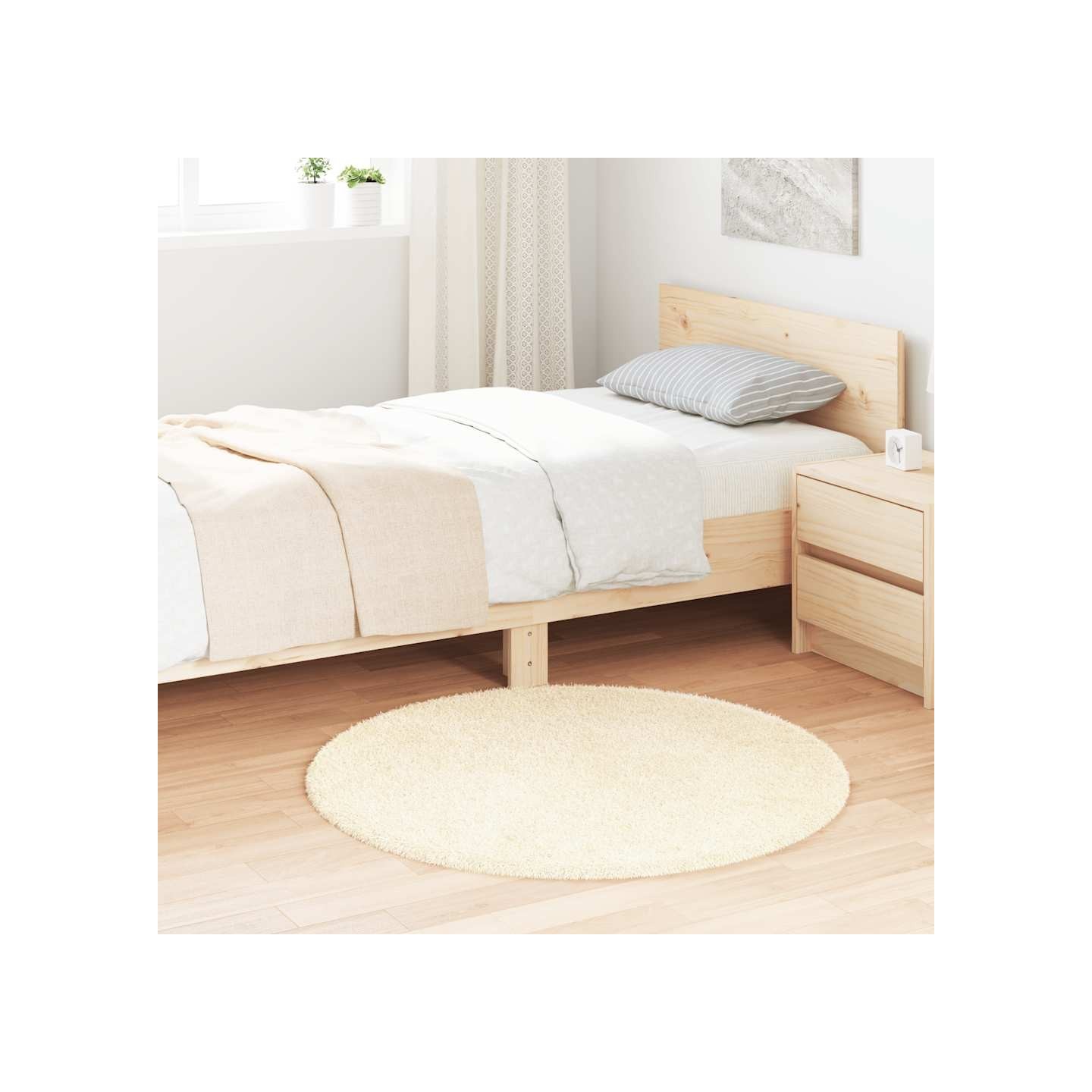 Tapis Shaggy à poils longs NAVARRA crème 100x100 cm polyester