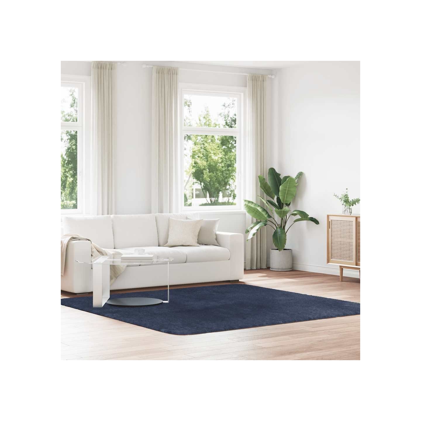 Tapis shaggy à poils longs NAVARRA bleu marine 240x240 cm